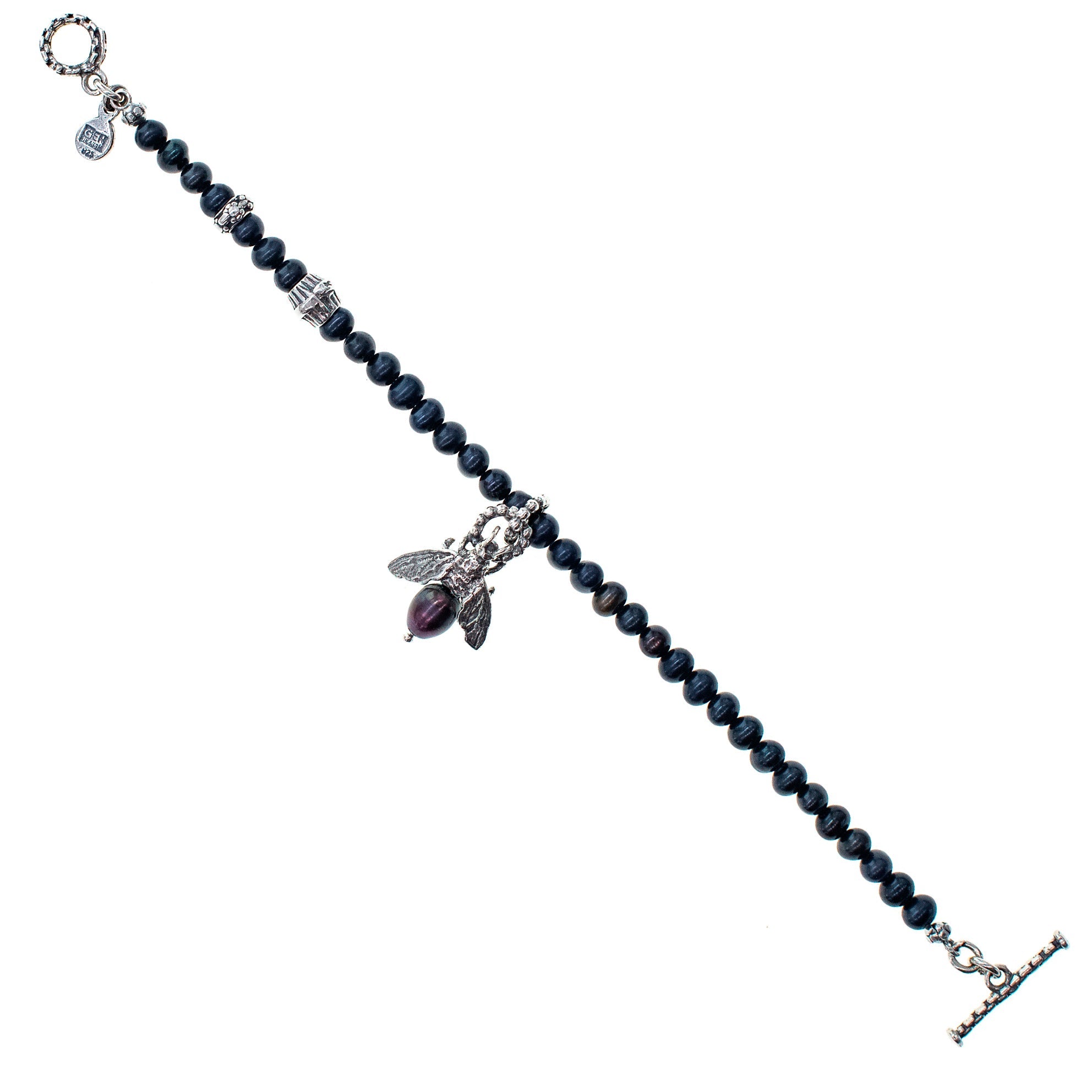 B 24d08B bee my honey black pearl bracelet