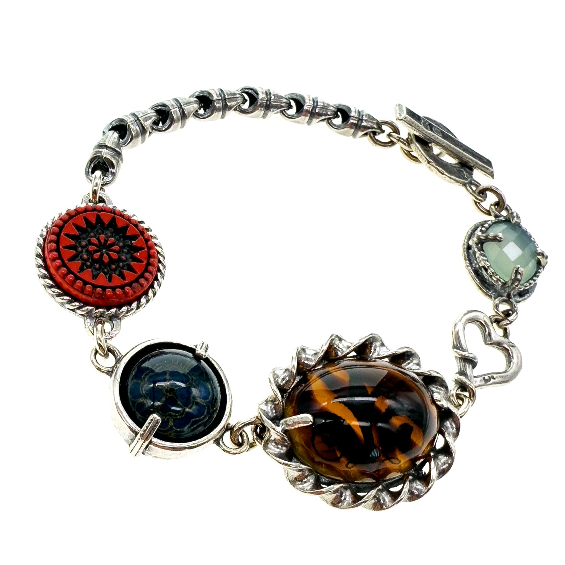 B 25e03 Turtle, Red, Teal and Aqua Charm Bracelet