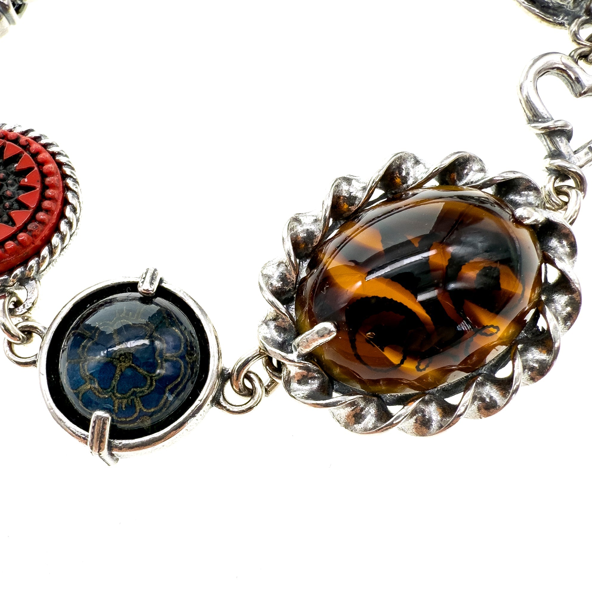 B 25e03 Turtle, Red, Teal and Aqua Charm Bracelet