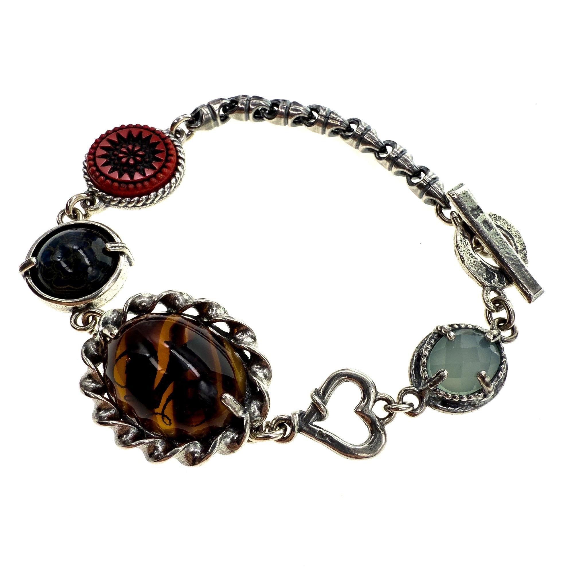 B 25e03 Turtle, Red, Teal and Aqua Charm Bracelet