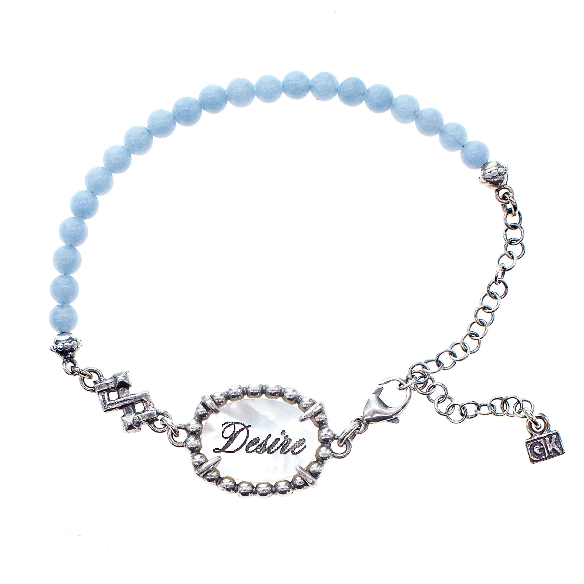 B 25e07A Blue and white "Fire & Desire" Beaded Bracelet