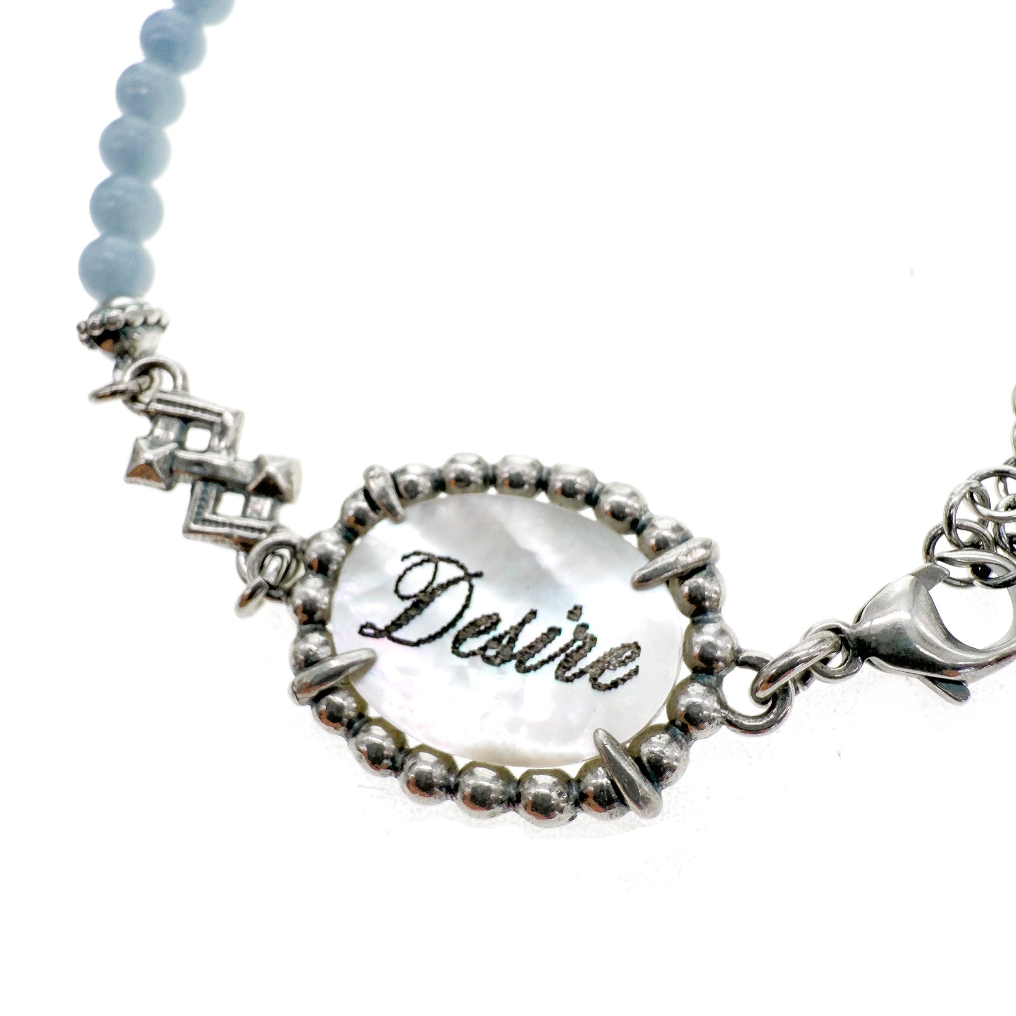 B 25e07A Blue and white "Fire & Desire" Beaded Bracelet