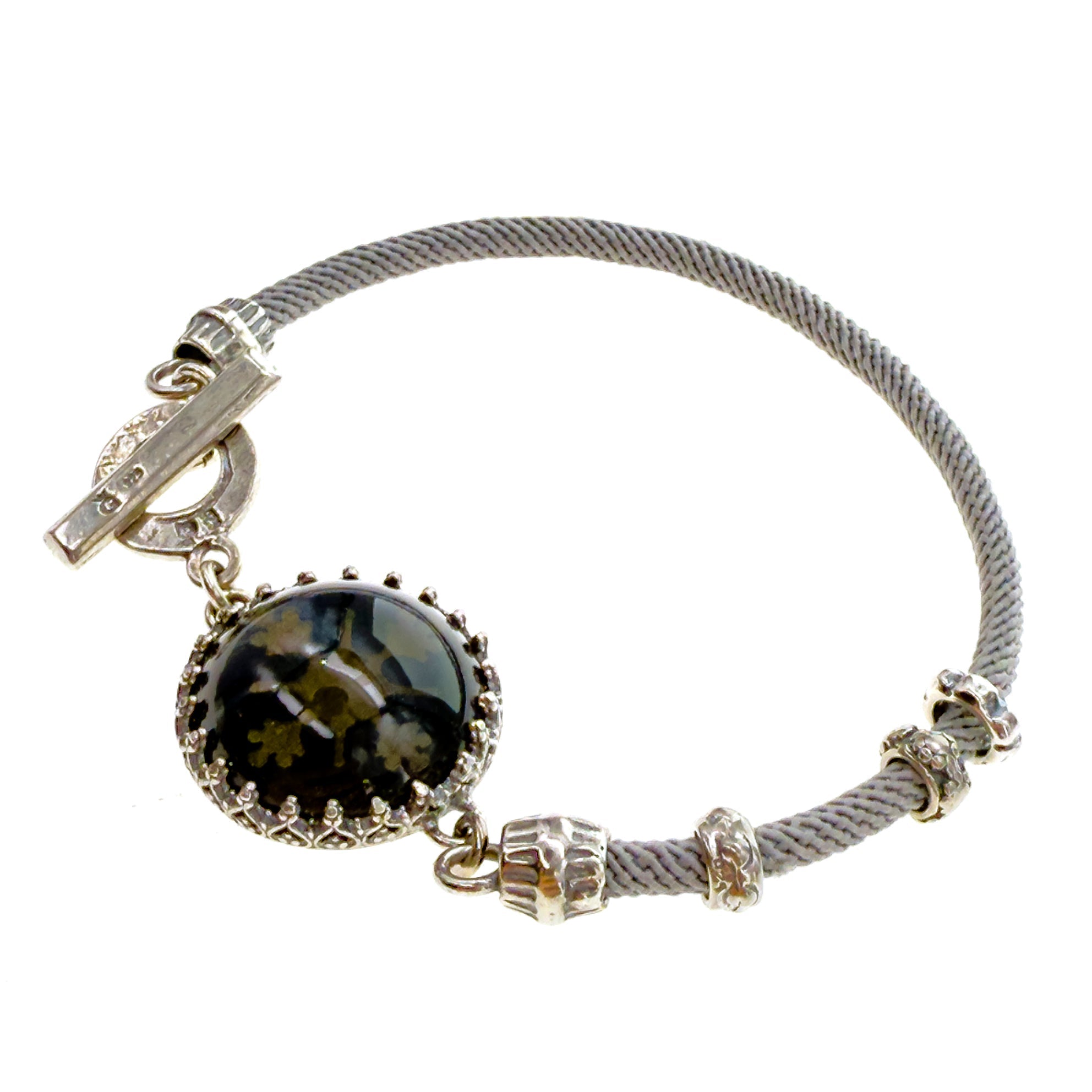 B 25e10 Grey and dark crystal Cord Bracelet