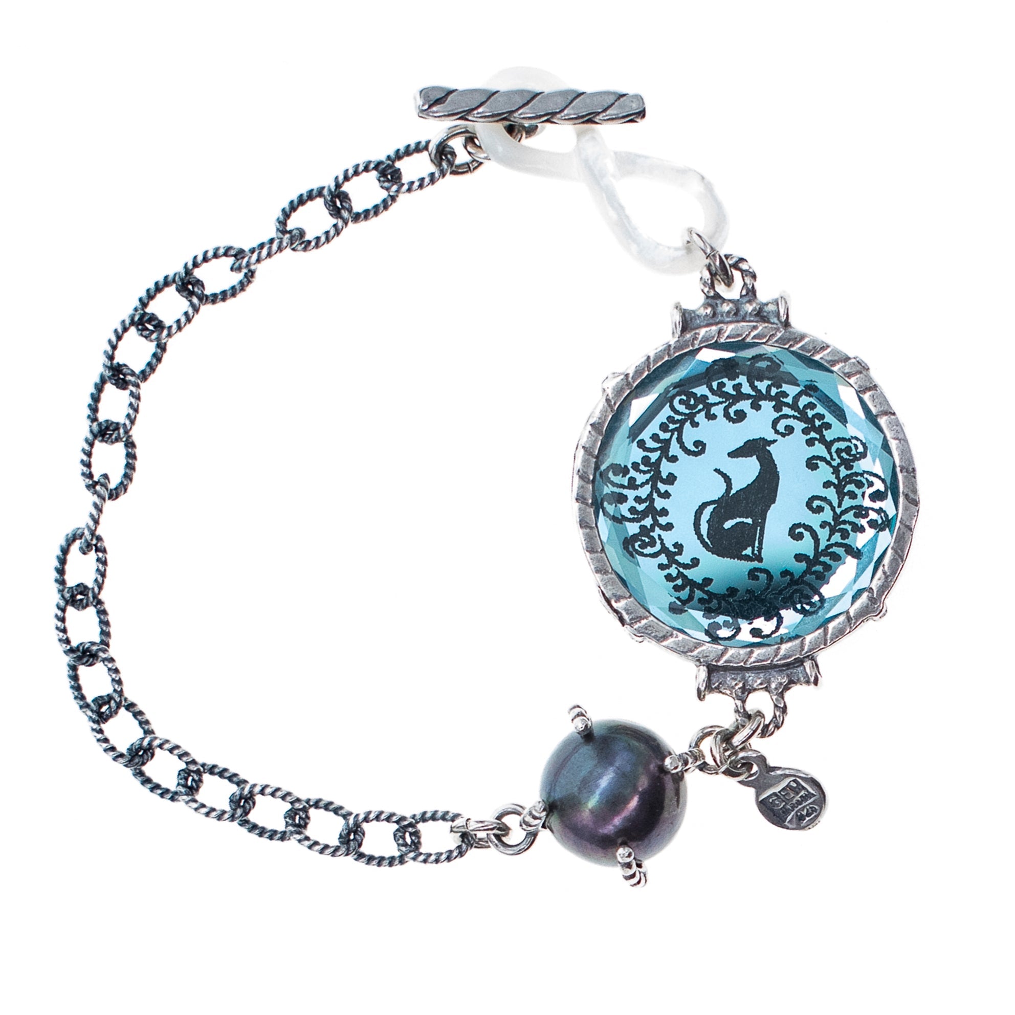 B 26a03 Blue Greyhound Intaglio Bracelet