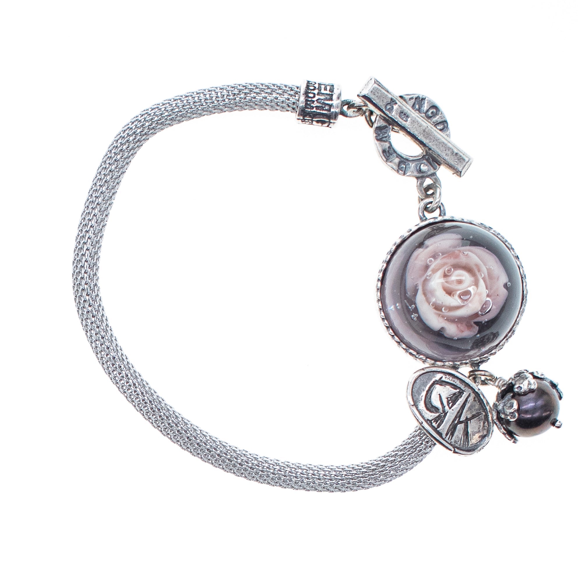 B 26a04 Rose in Resin Mesh Bracelet
