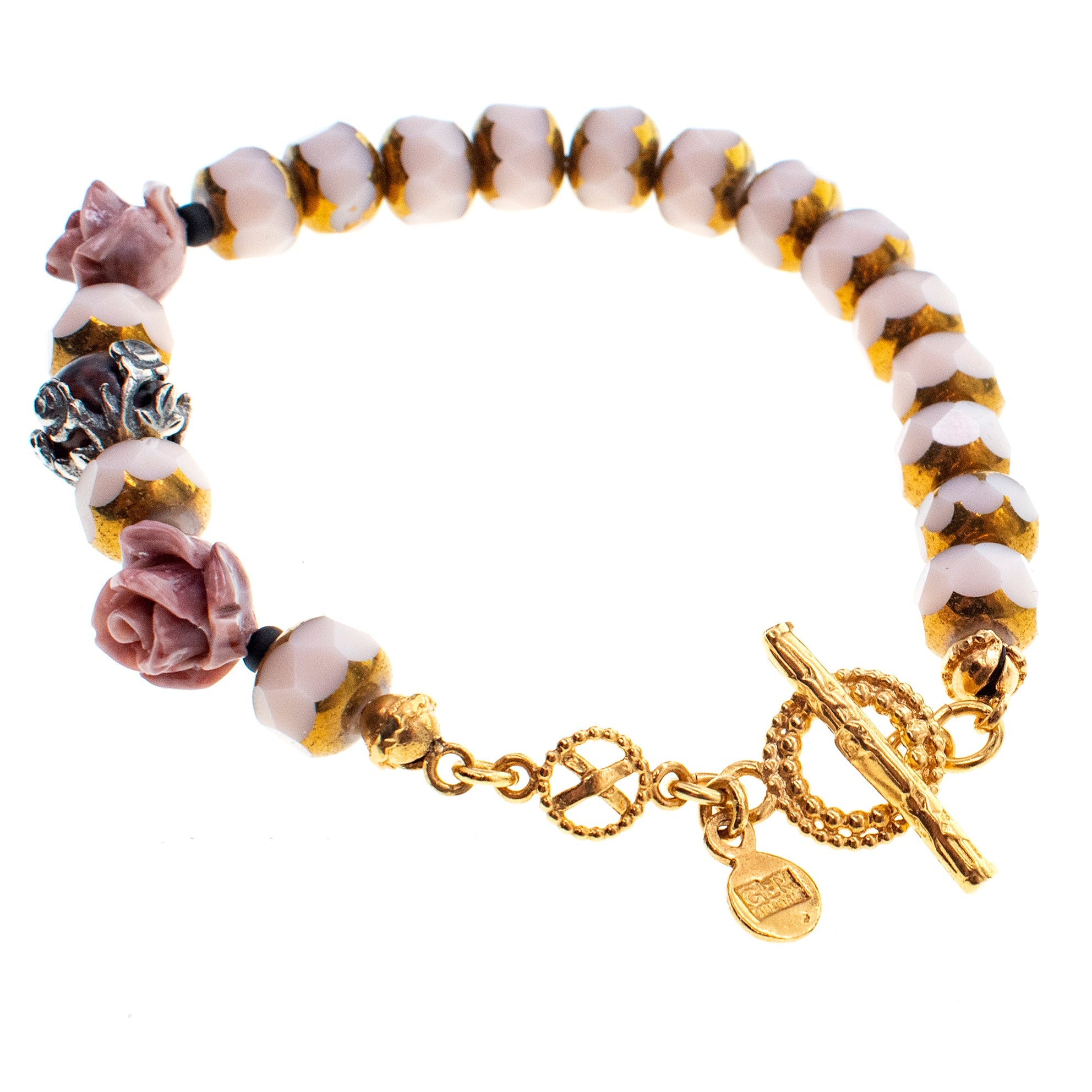 B 26a11 Vintage Glass & Rose Bracelet