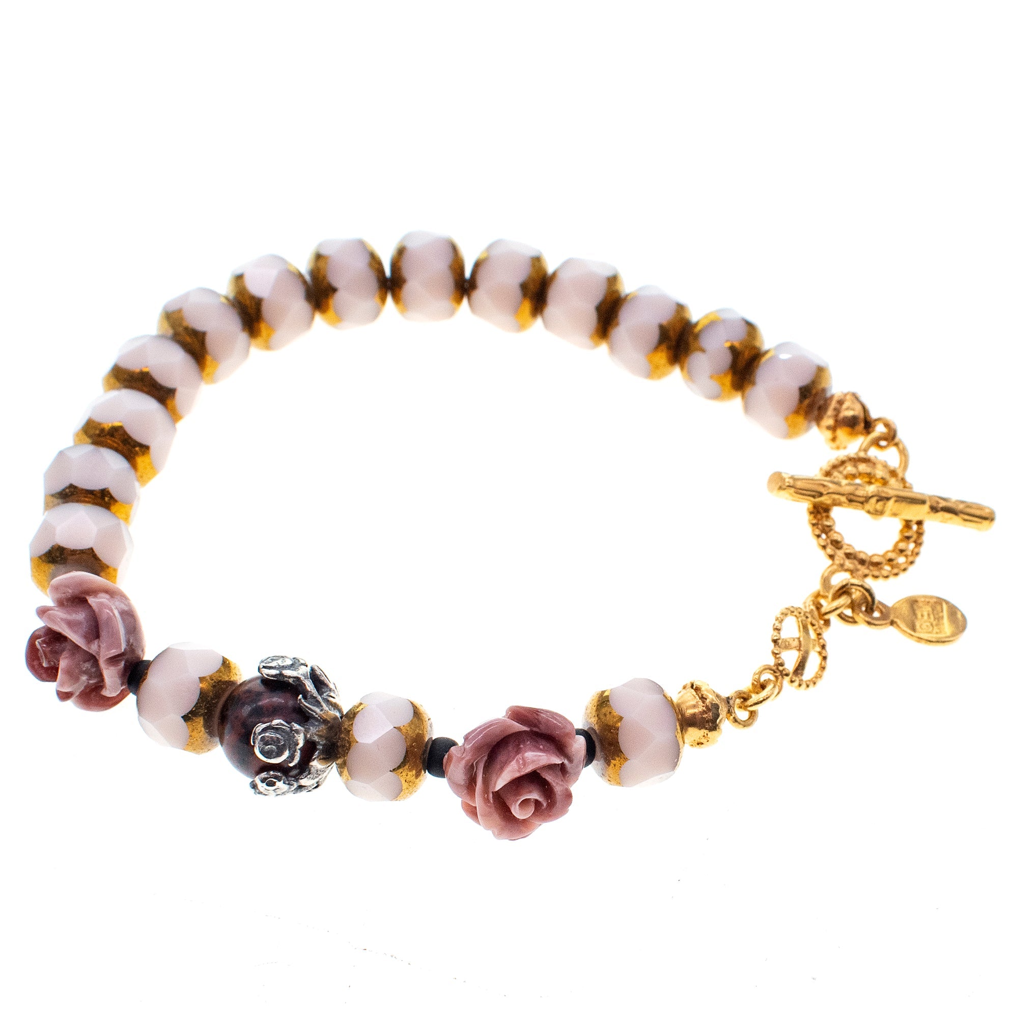 B 26a11 Vintage Glass & Rose Bracelet