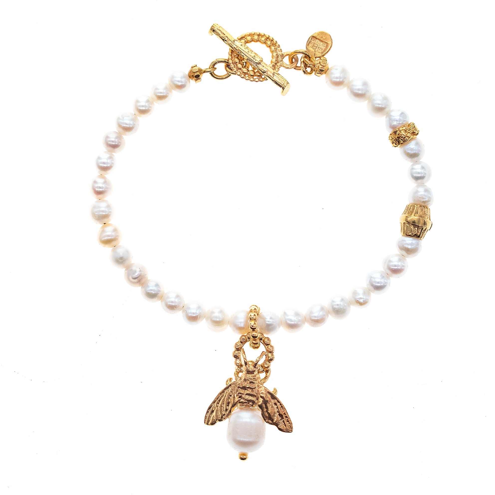 B 26g04A Bee My Honey white Pearl Bracelet