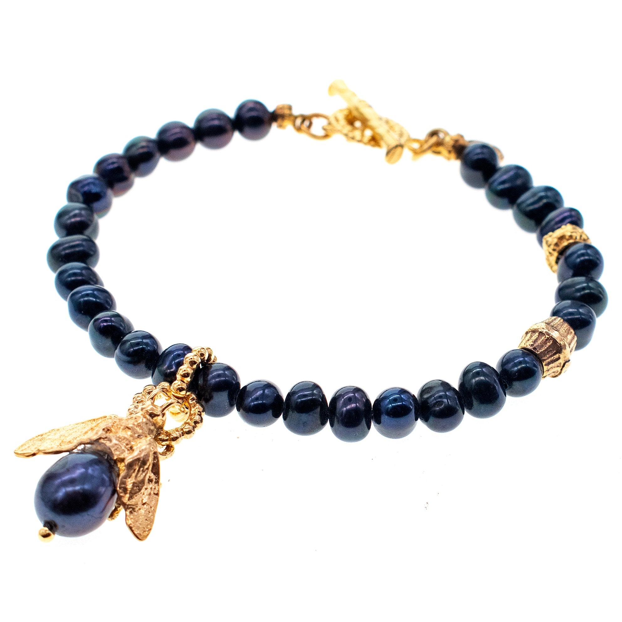 B 26g04B Bee My Honey black Pearl Bracelet