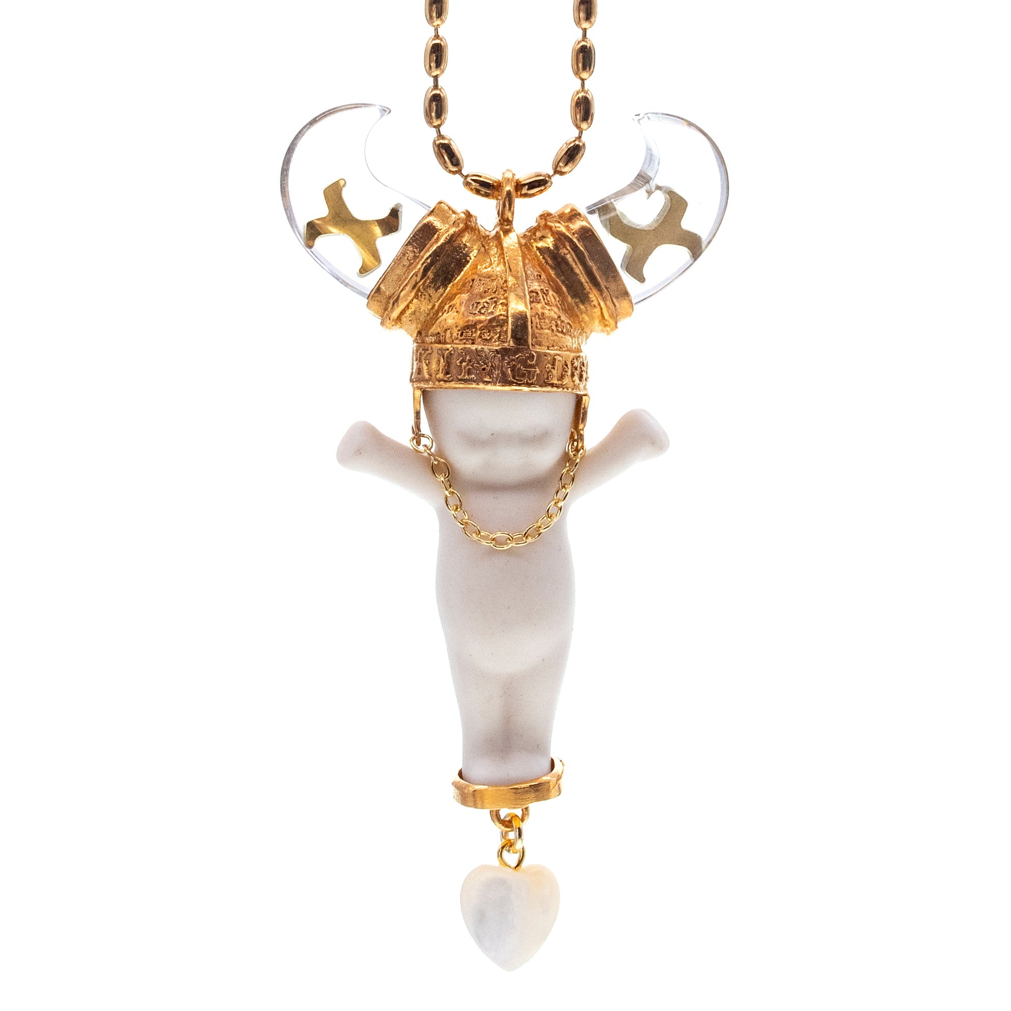 BG14A Happy Baby "little viking" White and gold Necklace