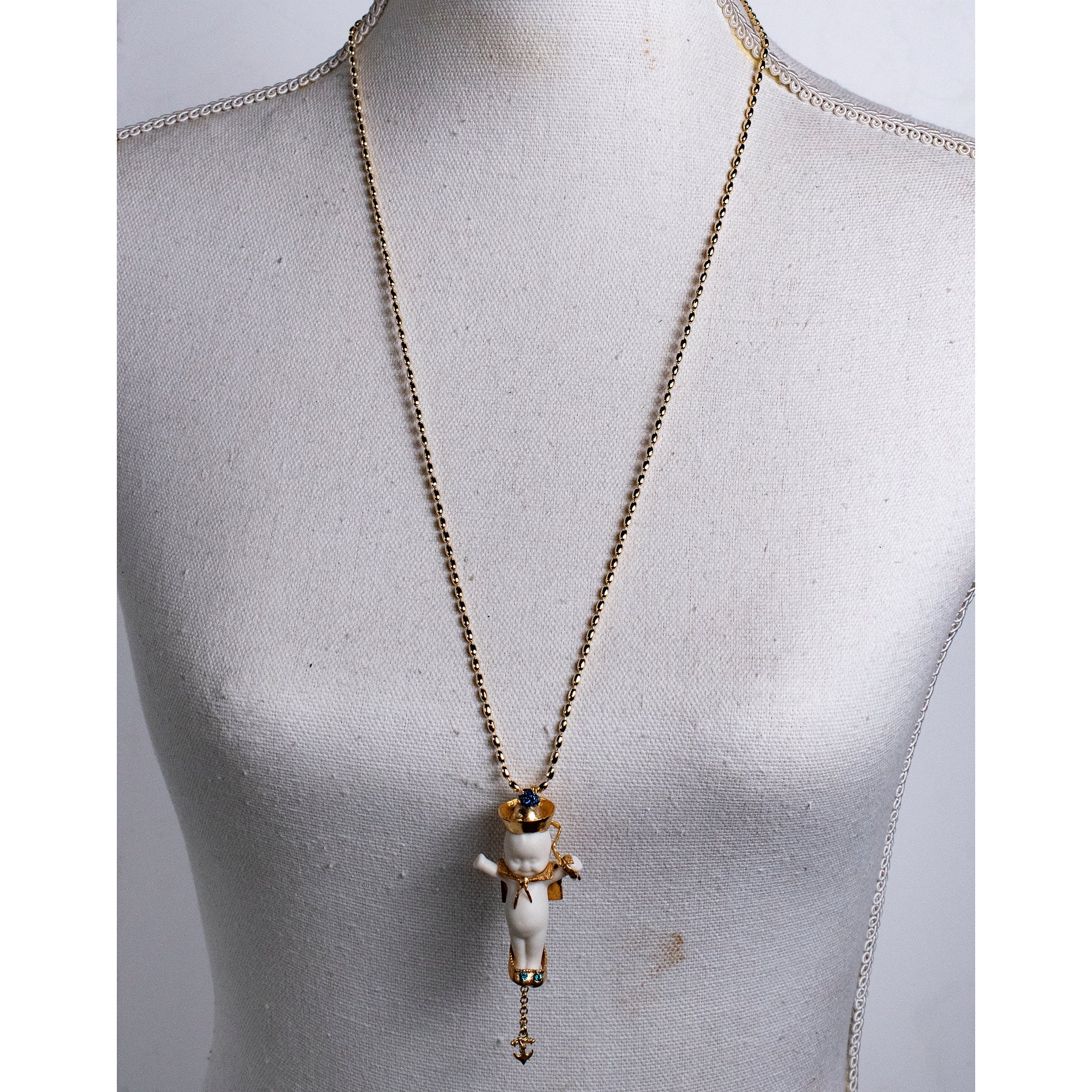 BG50A Happy Baby "Little Sailor" White and gold Necklace