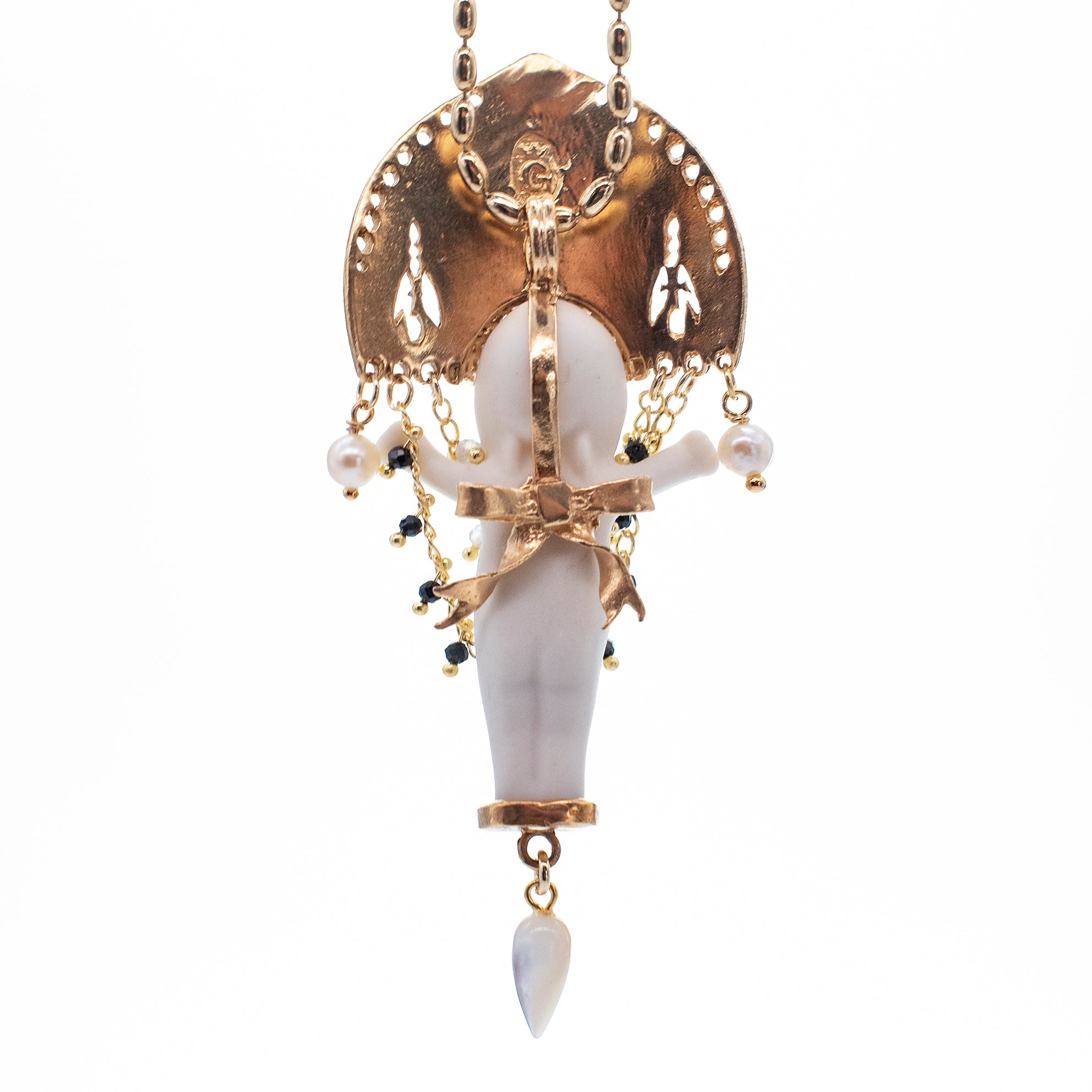 BG54A Happy Baby "Koko" White and gold Necklace