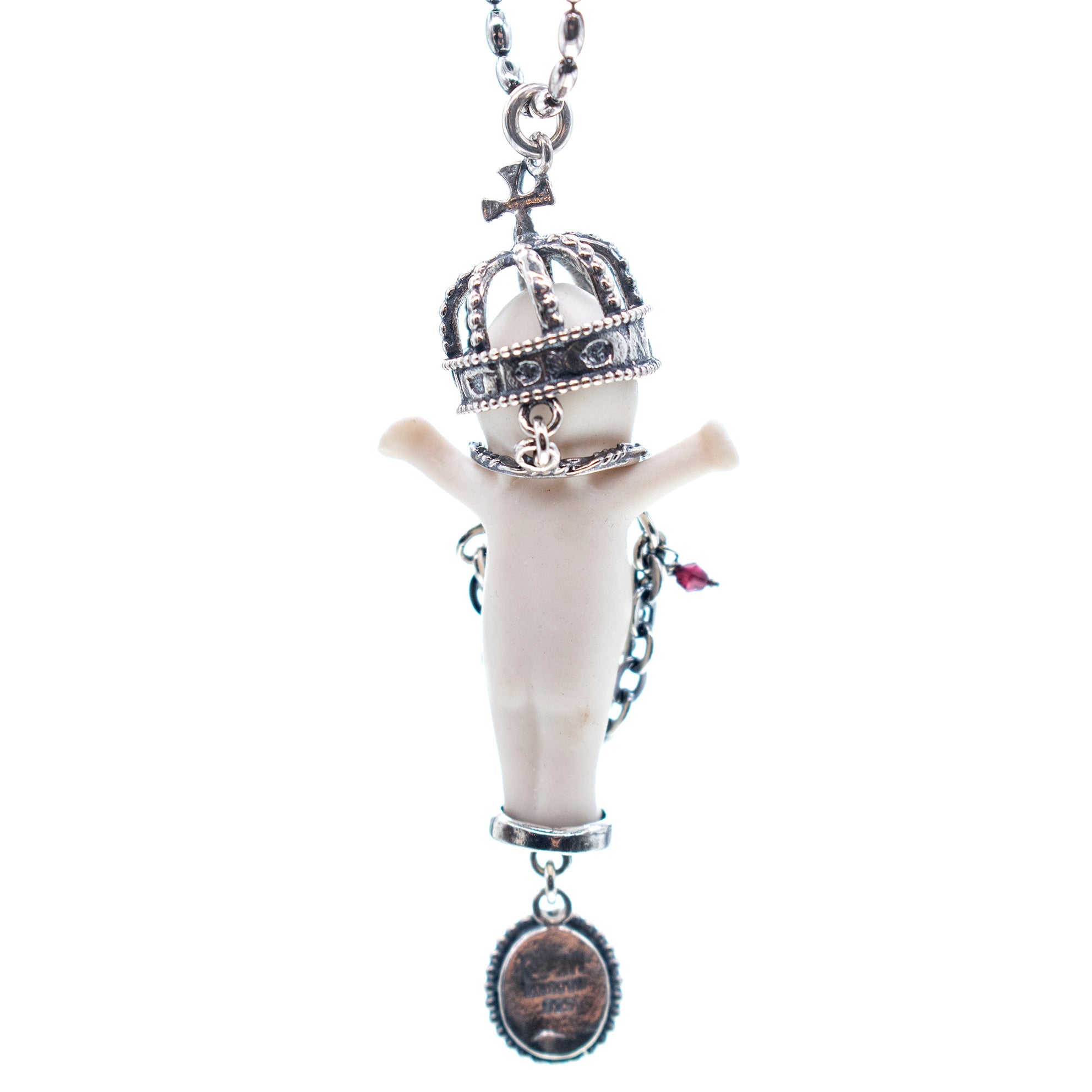 BS07A Happy Baby "Gem baby" white and silver Necklace