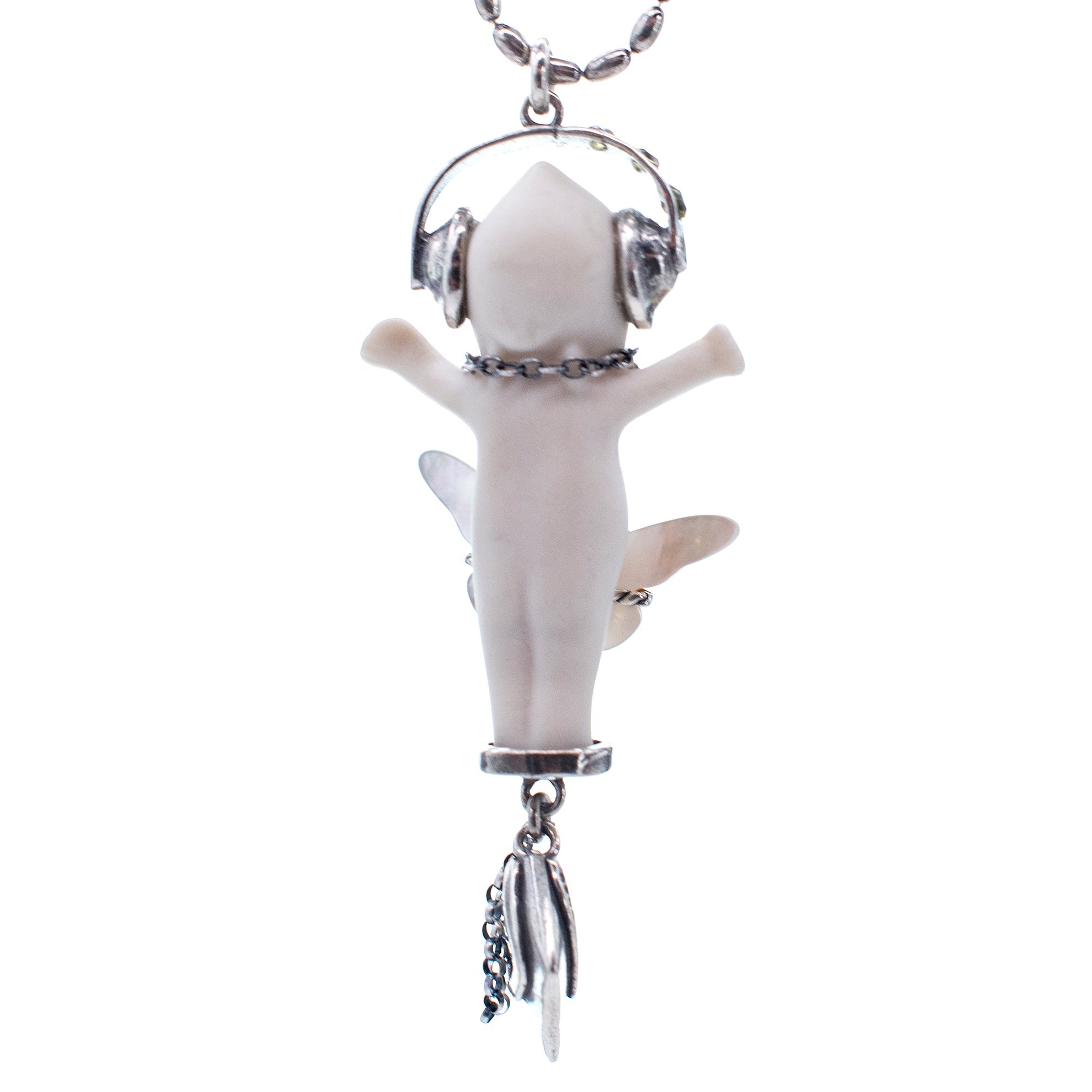 BS09A Happy Baby "DJ party baby" white and silver Necklace