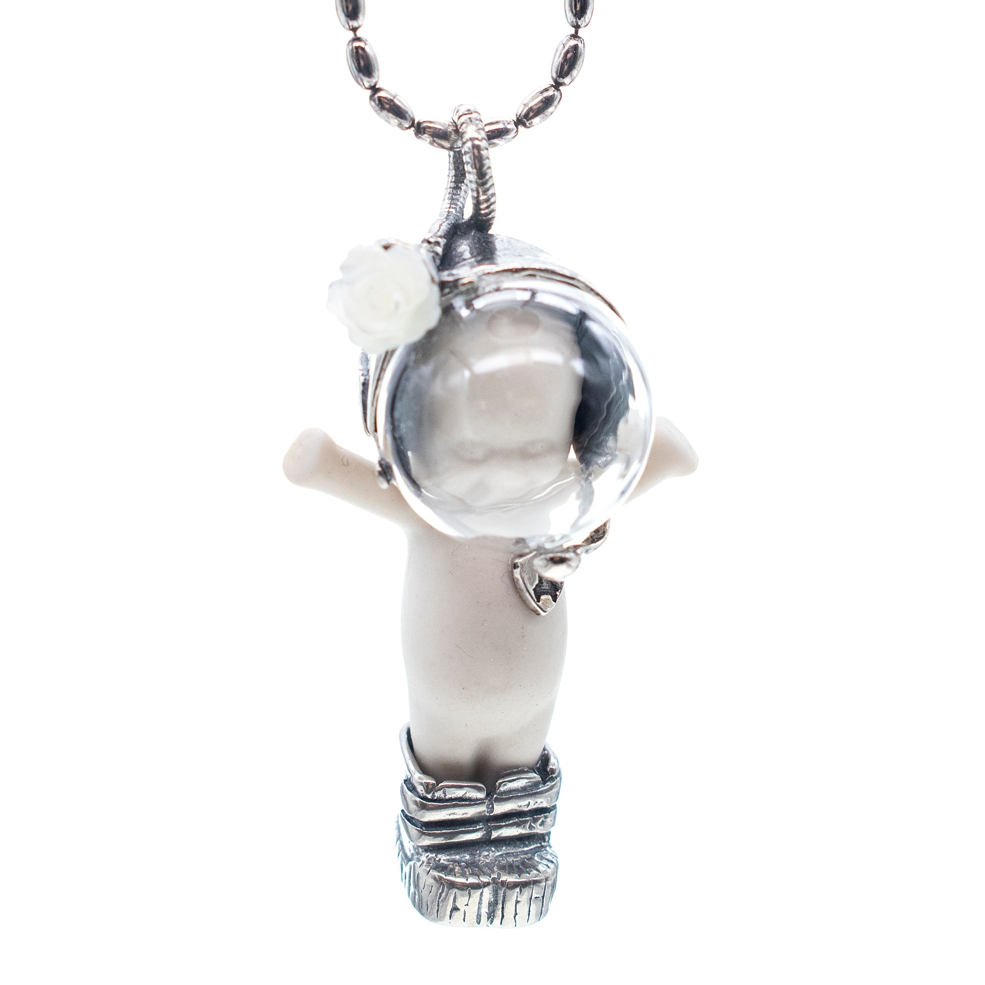 BS42A Happy Baby "Major Tom" white and silver Necklace