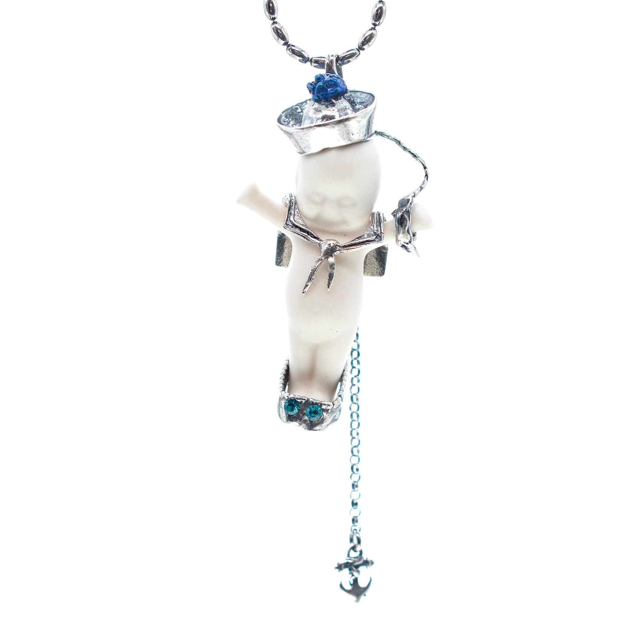 BS50A Happy Baby "Little Sailor" white and silver Necklace