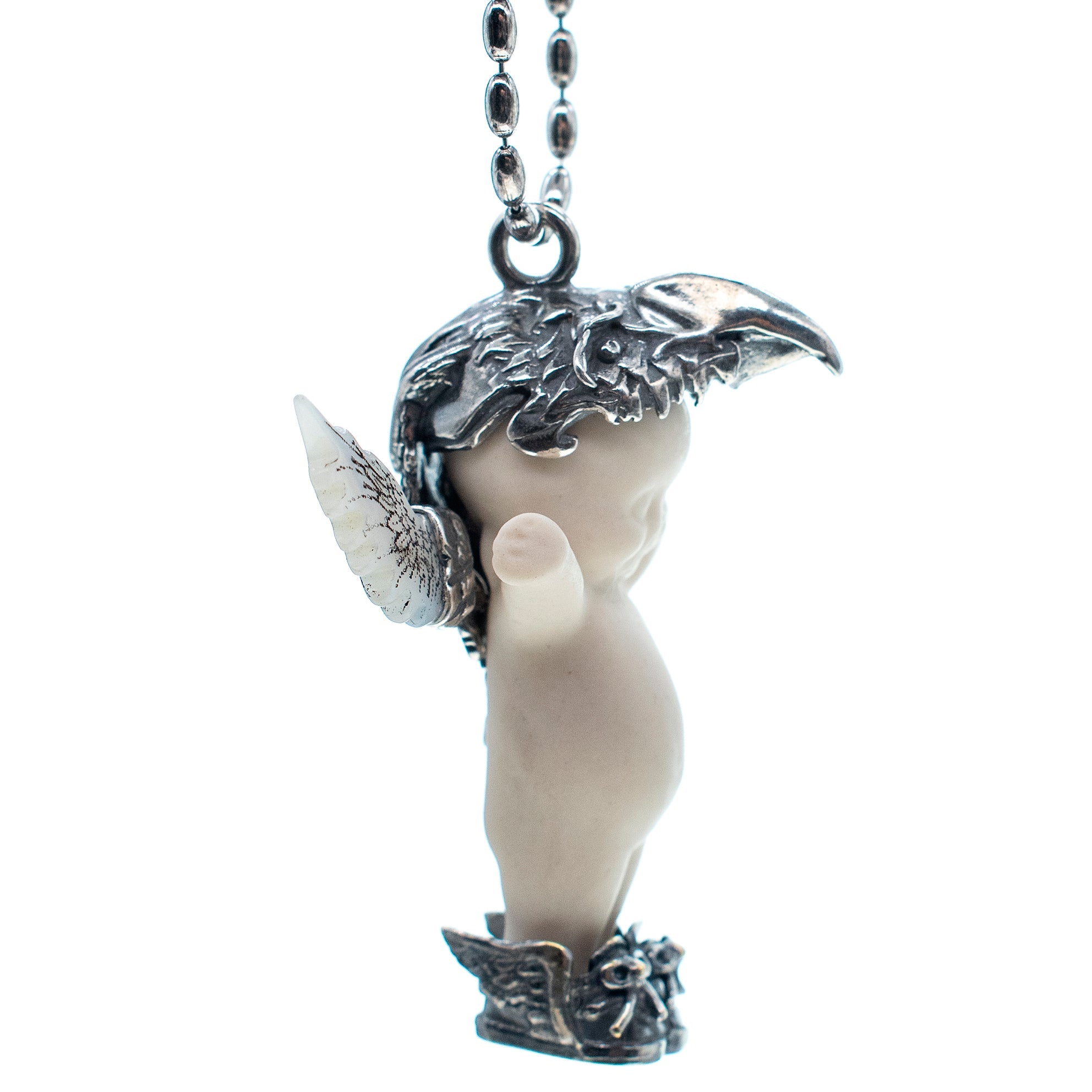 BS55A Happy Baby "Phoenix" white and silver Necklace