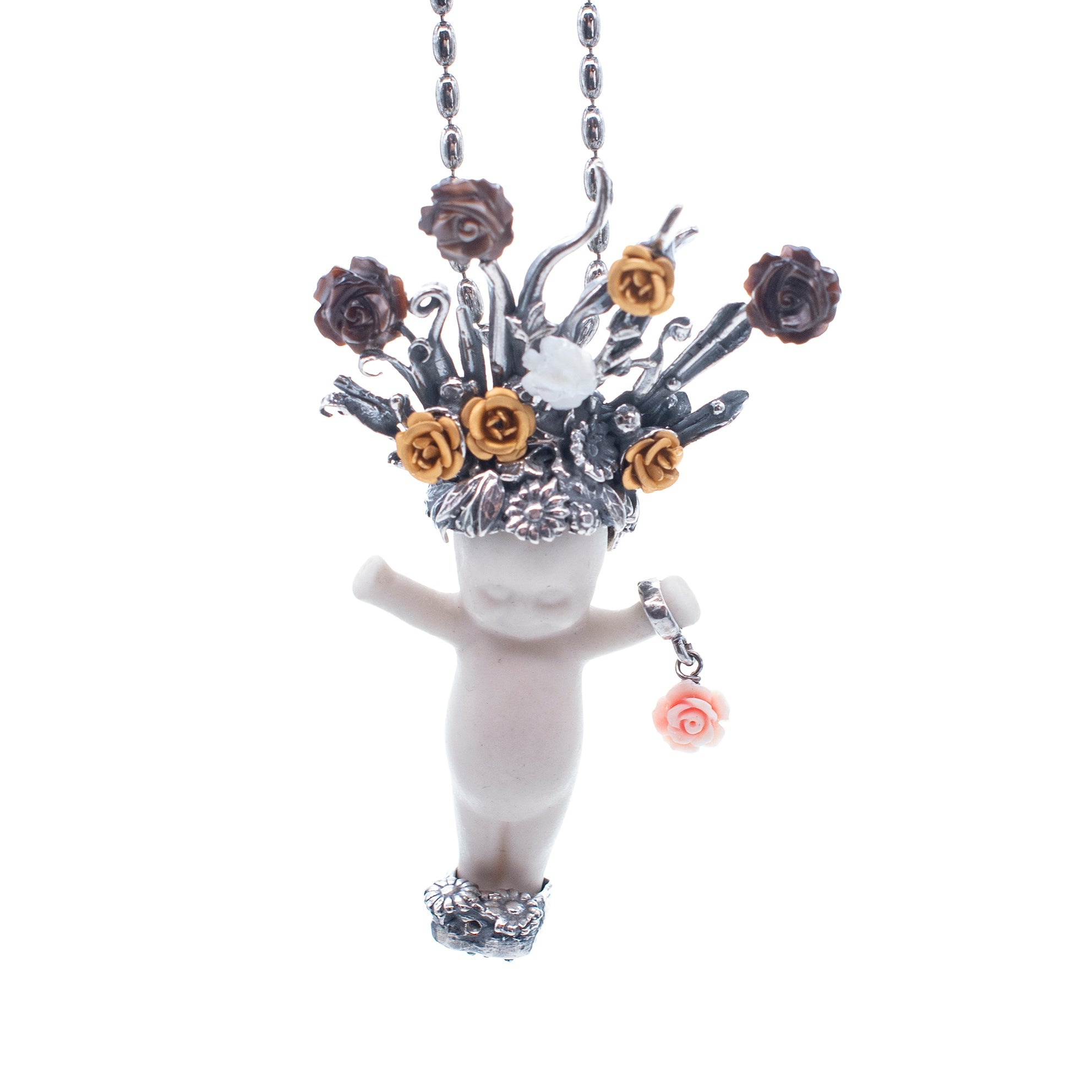 BS57A Happy Baby "Whole lotta Rosie" white and silver Necklace