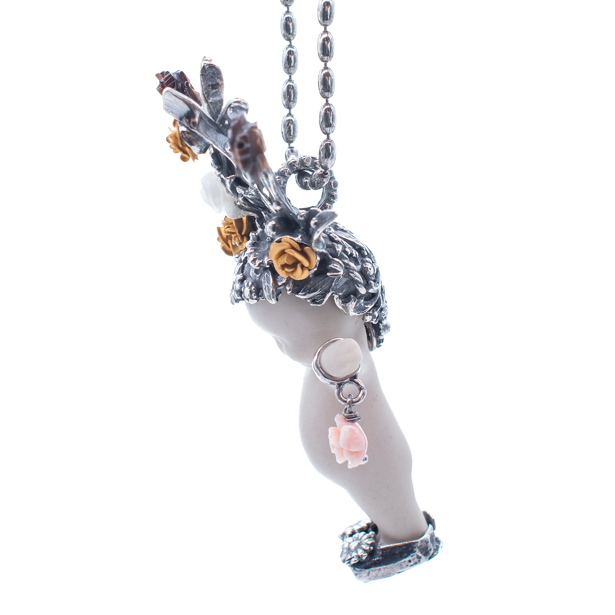 BS57A Happy Baby "Whole lotta Rosie" white and silver Necklace