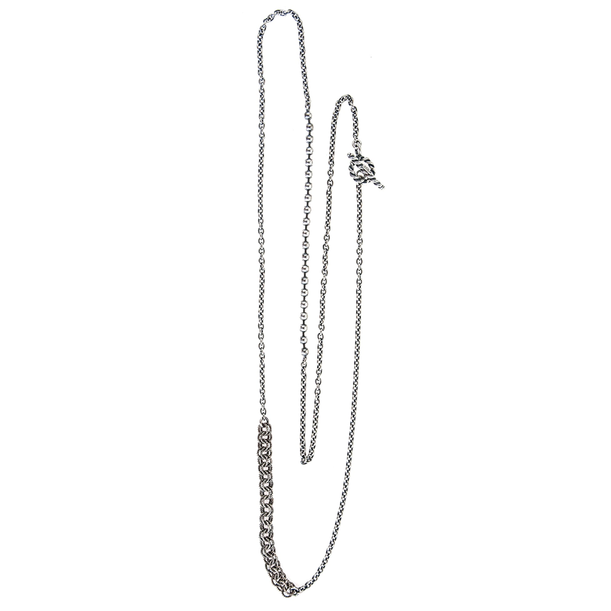 CH 102 Twisted Toggle Asymmetric Silver Chain Necklace