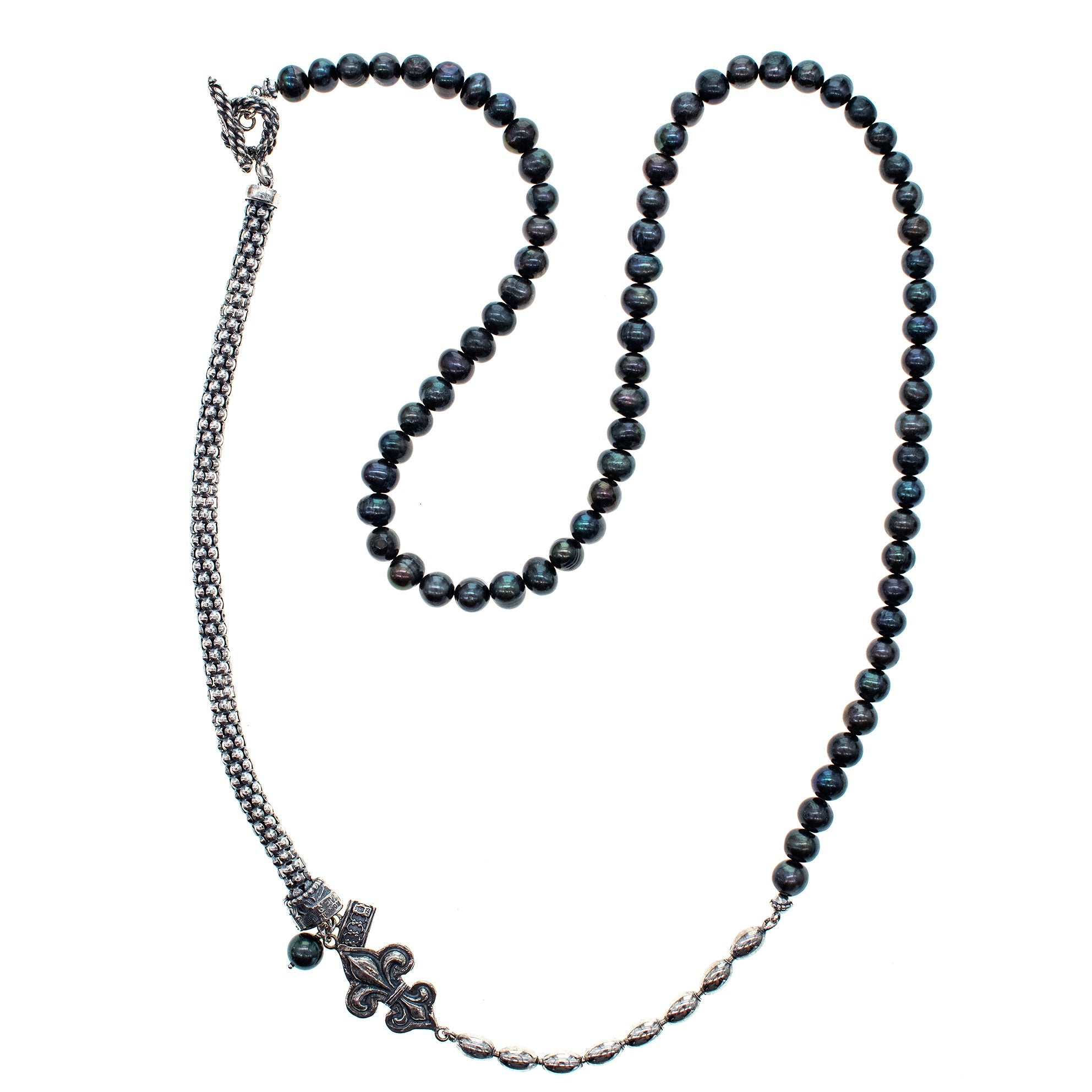 CH 233B Fleur de Lis Black Pearl Necklace