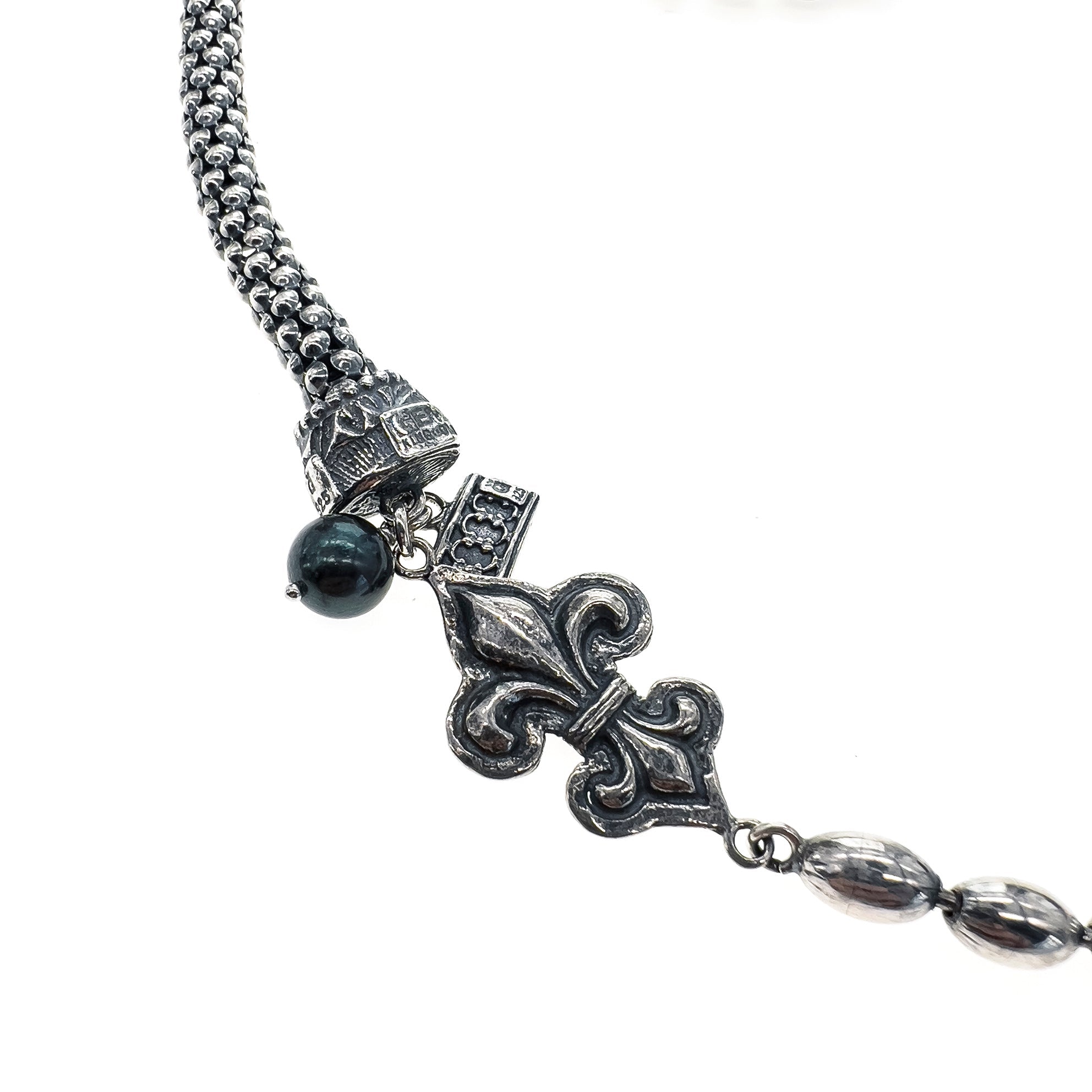 CH 233B Fleur de Lis Black Pearl Necklace
