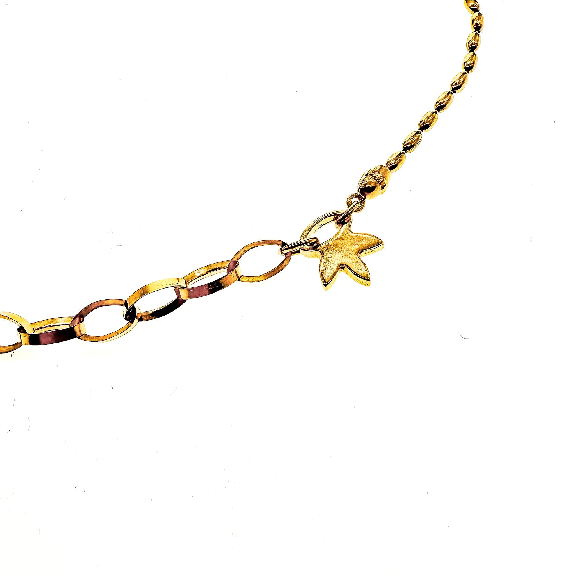 CH 25g03 Mixed Link Leaf Charm Necklace