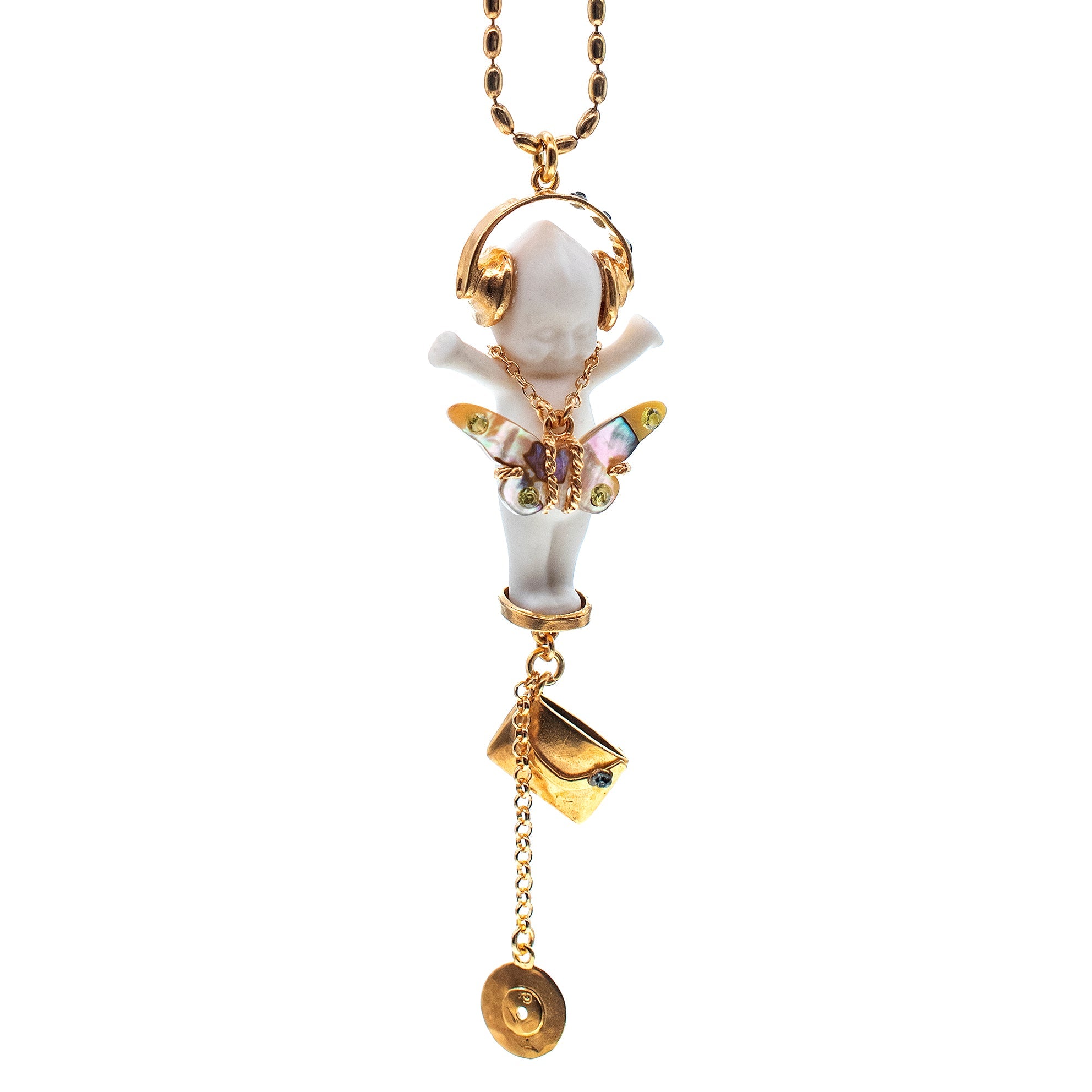 BG09A Happy Baby "DJ party baby" White and gold Necklace
