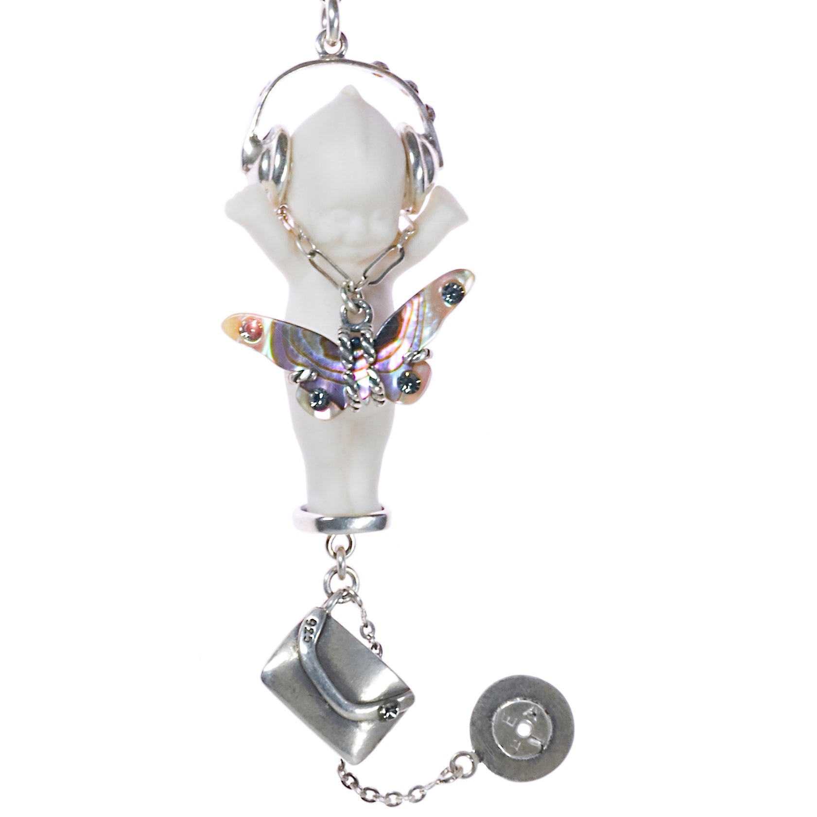 BS09A Happy Baby "DJ party baby" white and silver Necklace