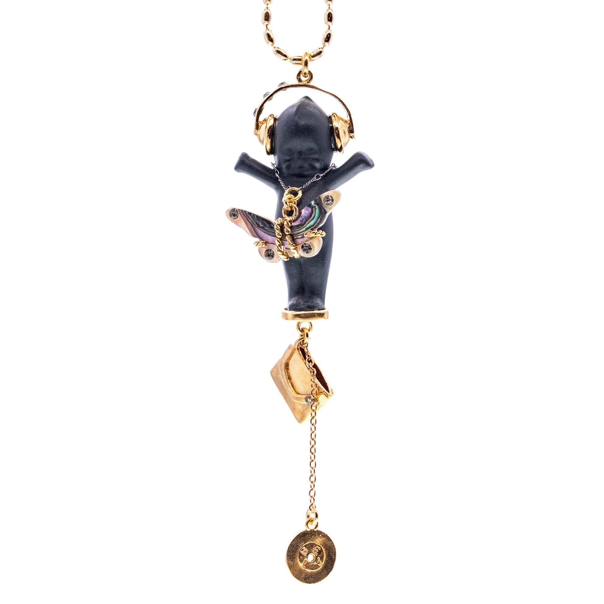 BG09B Happy Baby "DJ party baby" Black and gold Necklace
