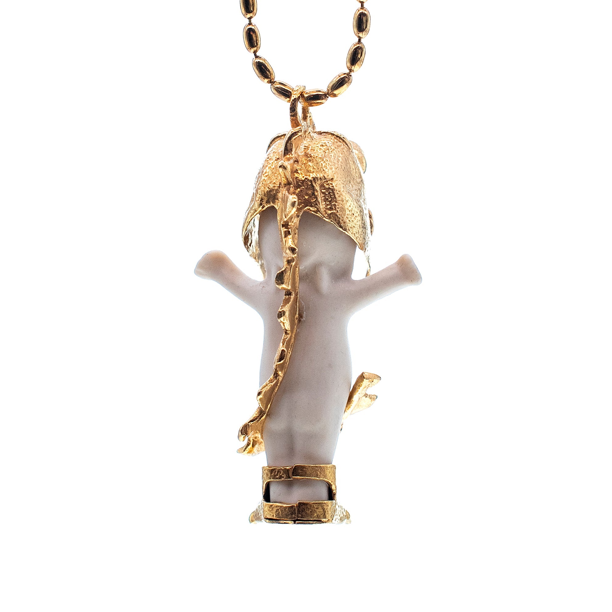 BG44A Happy Baby "Little Dragon" White and gold Necklace