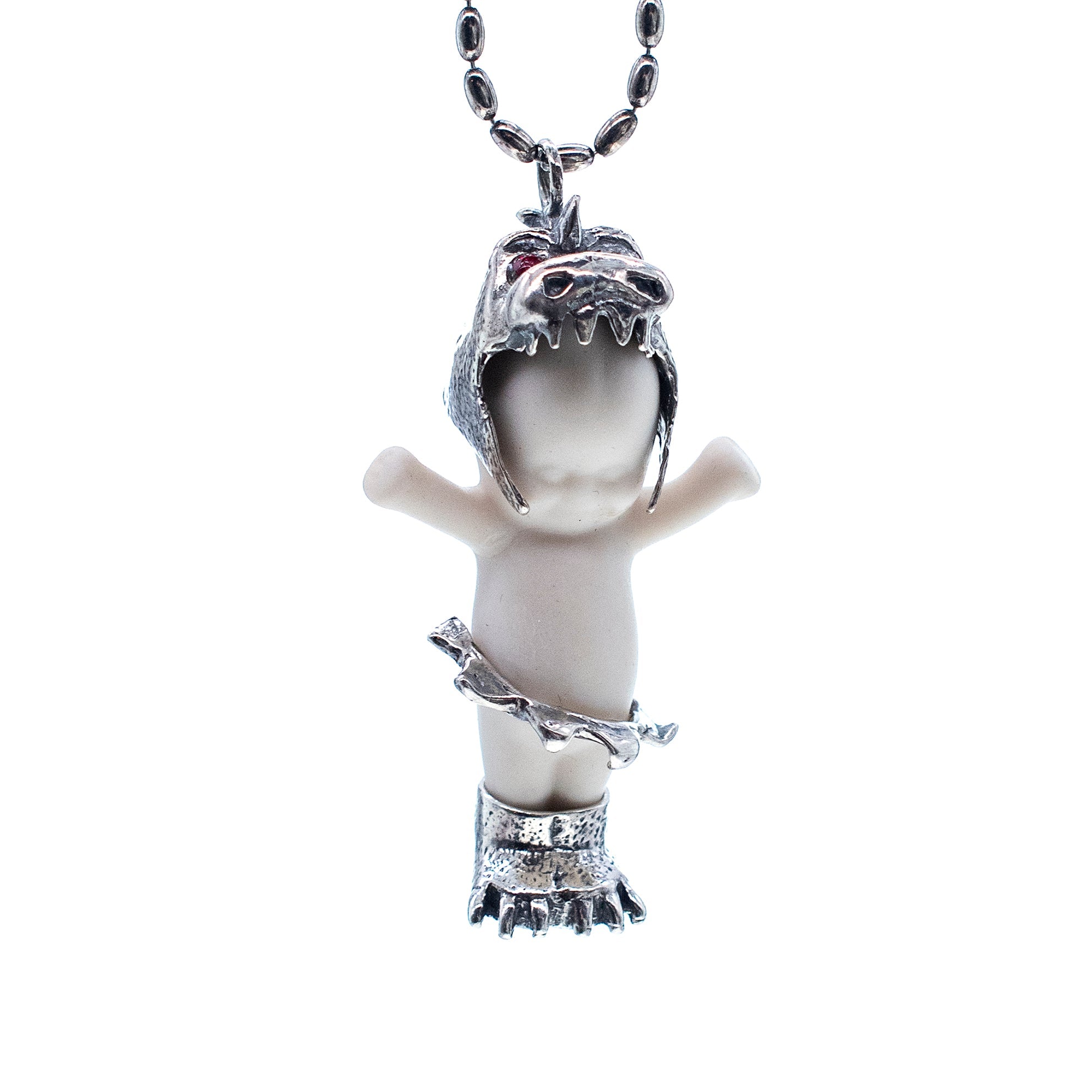 BS44A Happy Baby "Little Dragon" white and silver Necklace