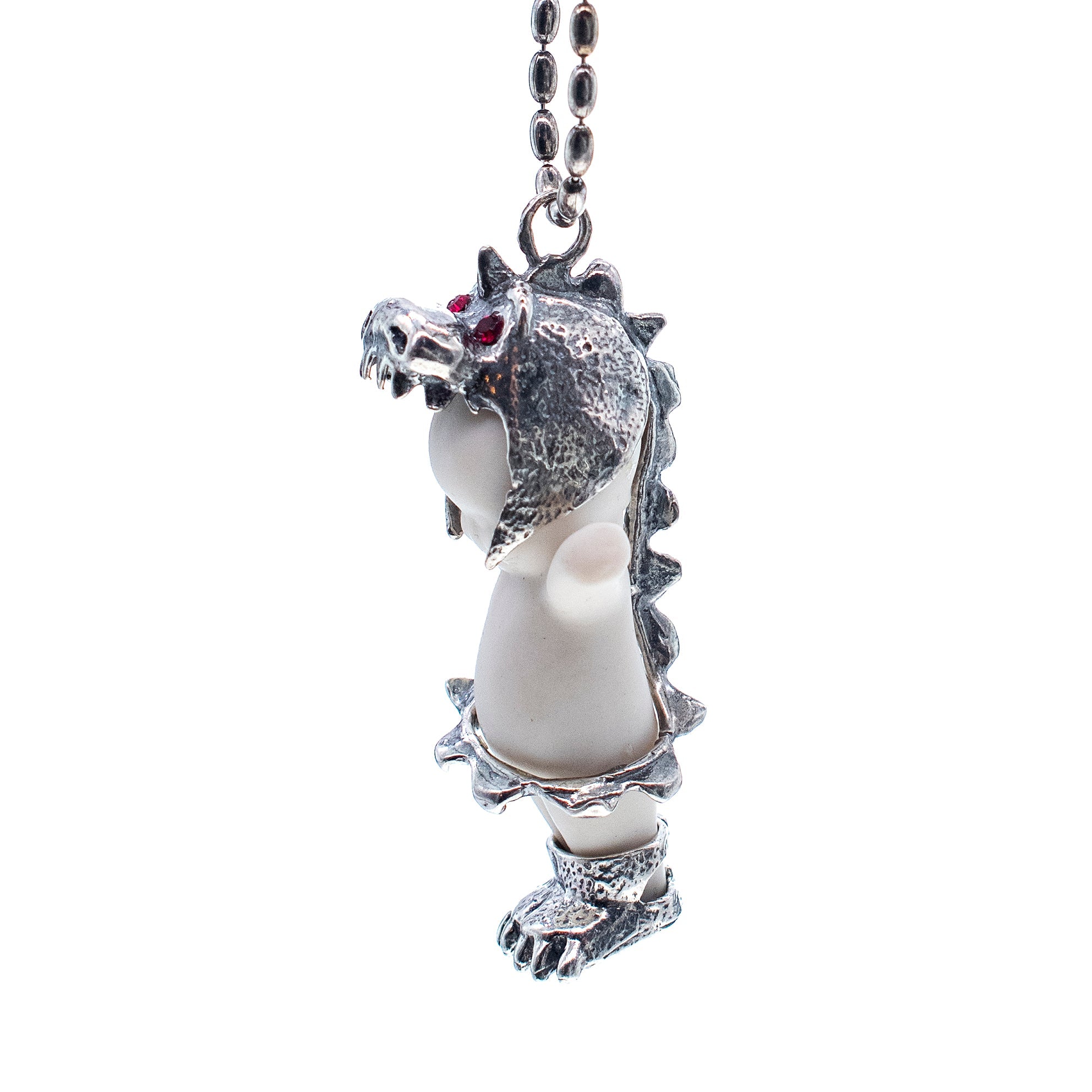 BS44A Happy Baby "Little Dragon" white and silver Necklace