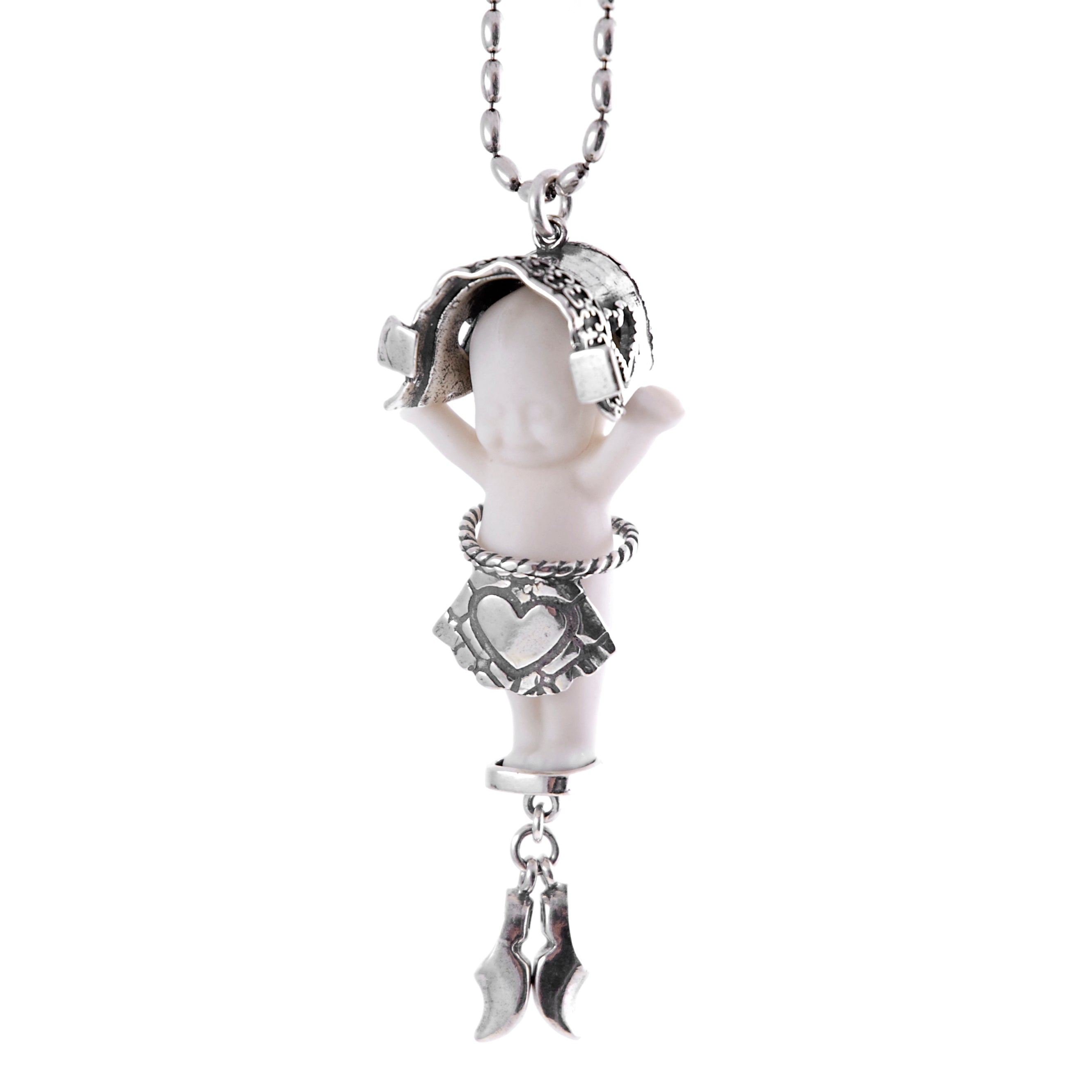 BS08A Happy Baby "Little Dutch girl" white and silver Necklace