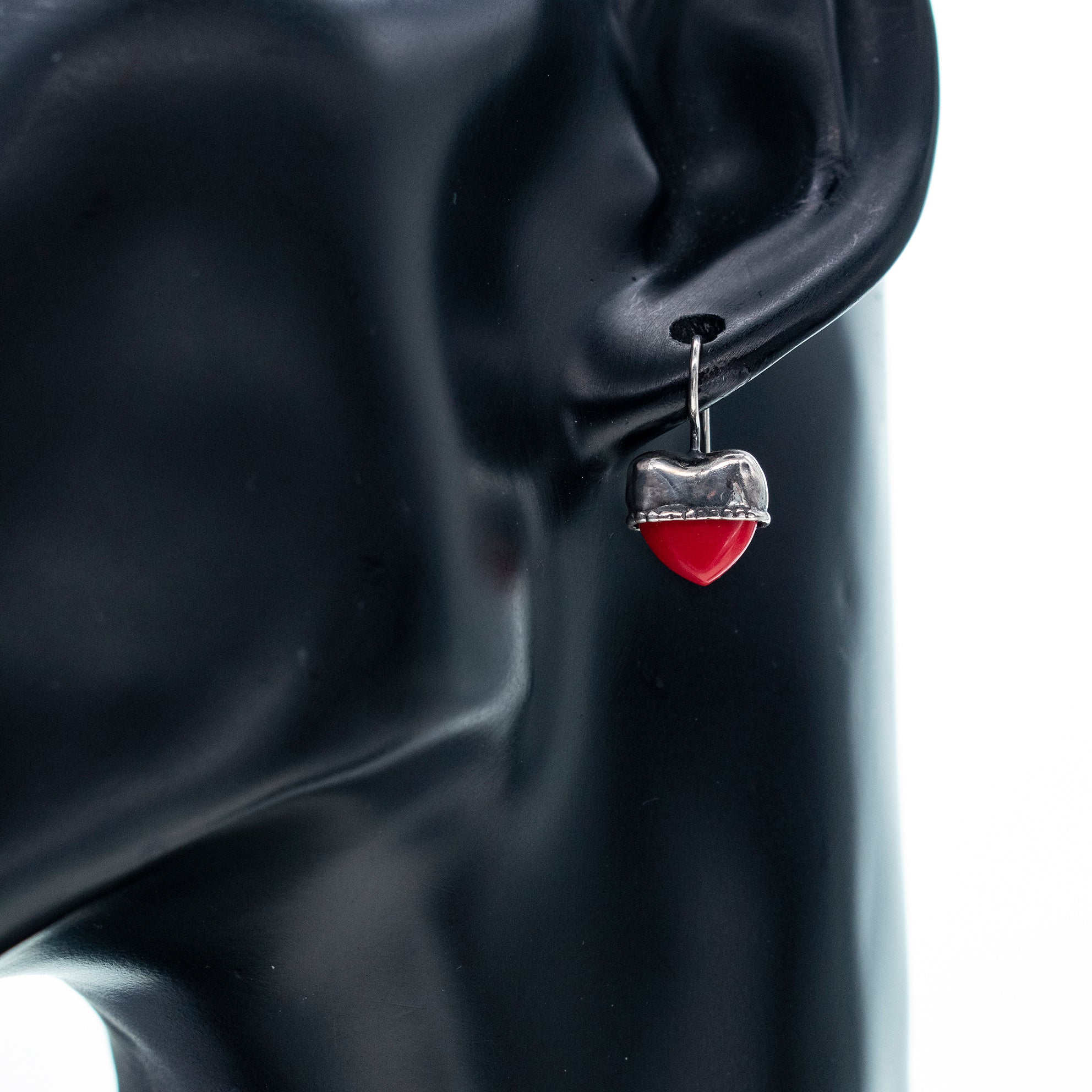E 25a06C Eye Love You Little Heart Earrings red coral