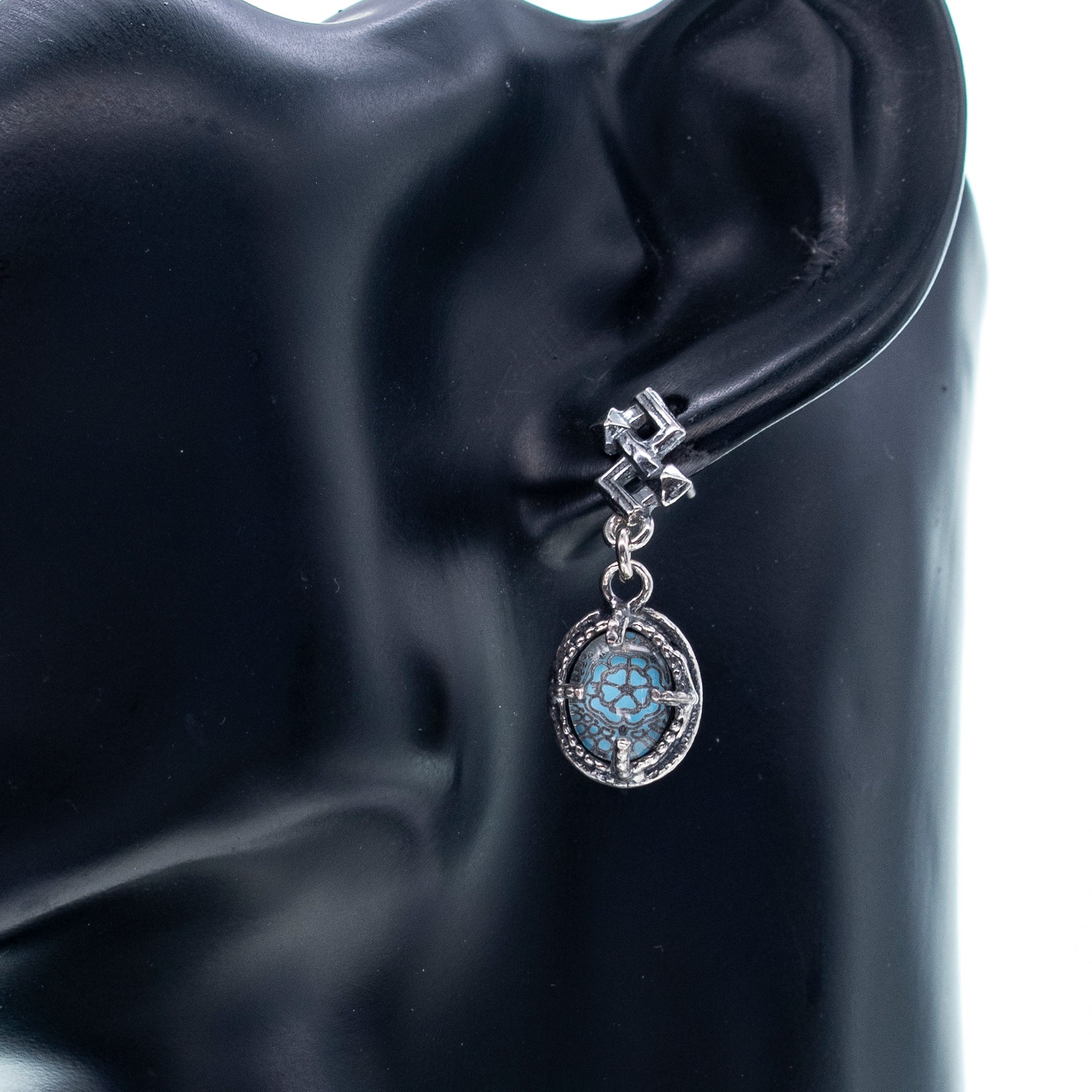 E 25e10B Blue Rose Drop Earrings