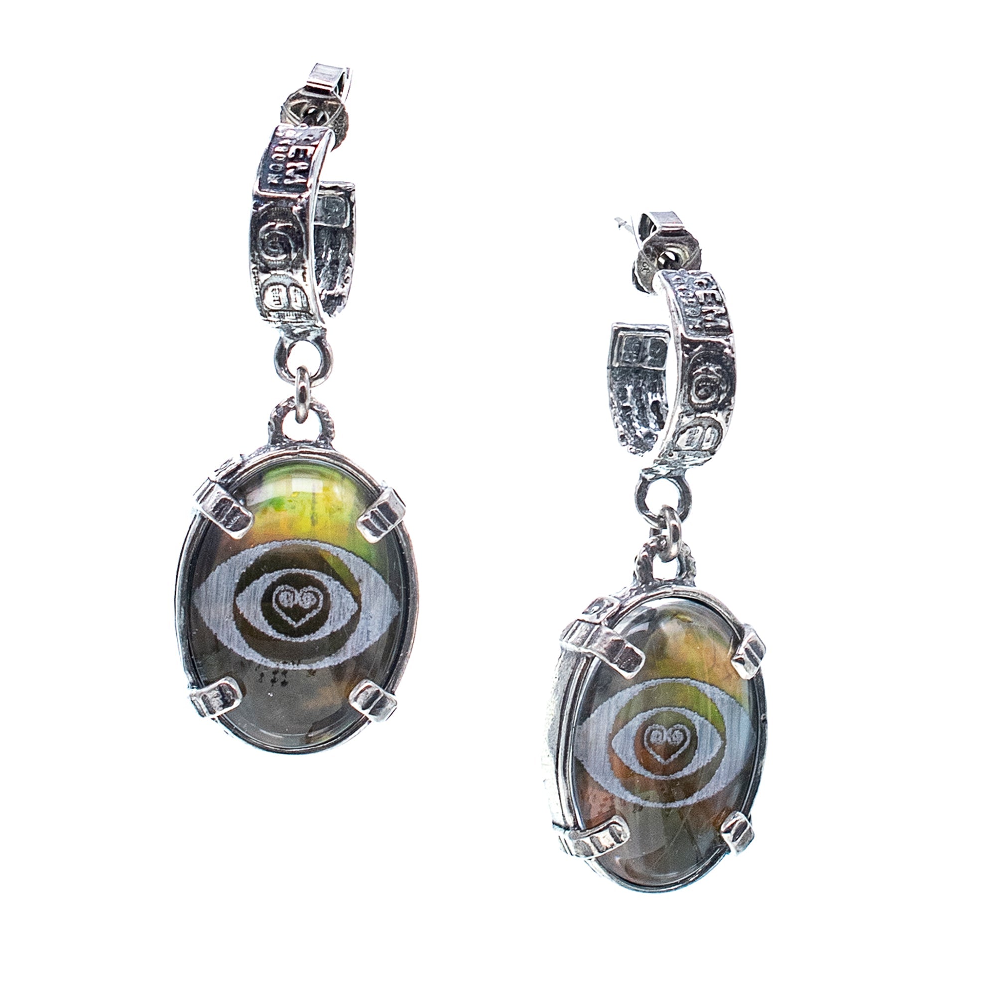 E 25f01A Green Eye Earrings