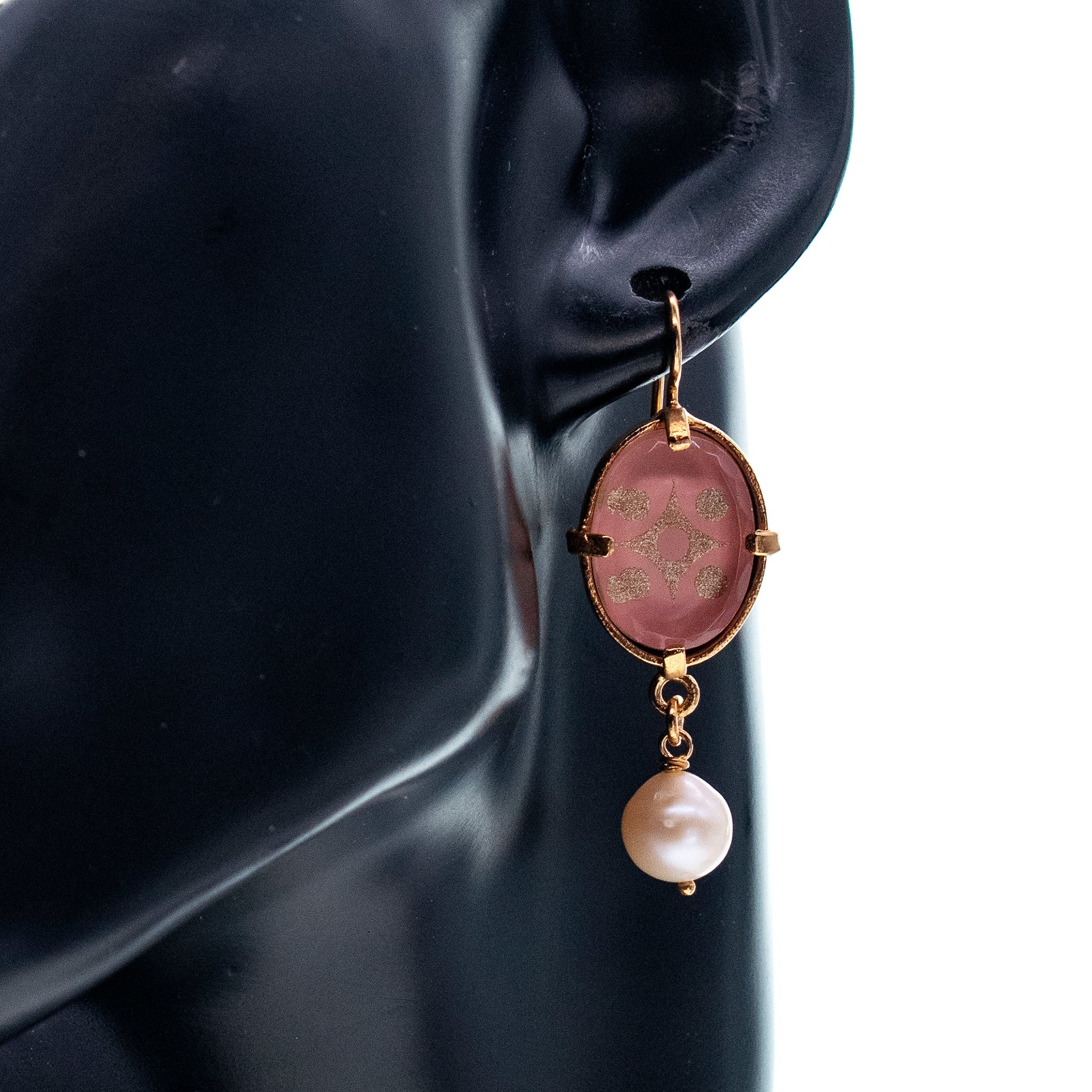 E 25g26C pink glass crystal earrings