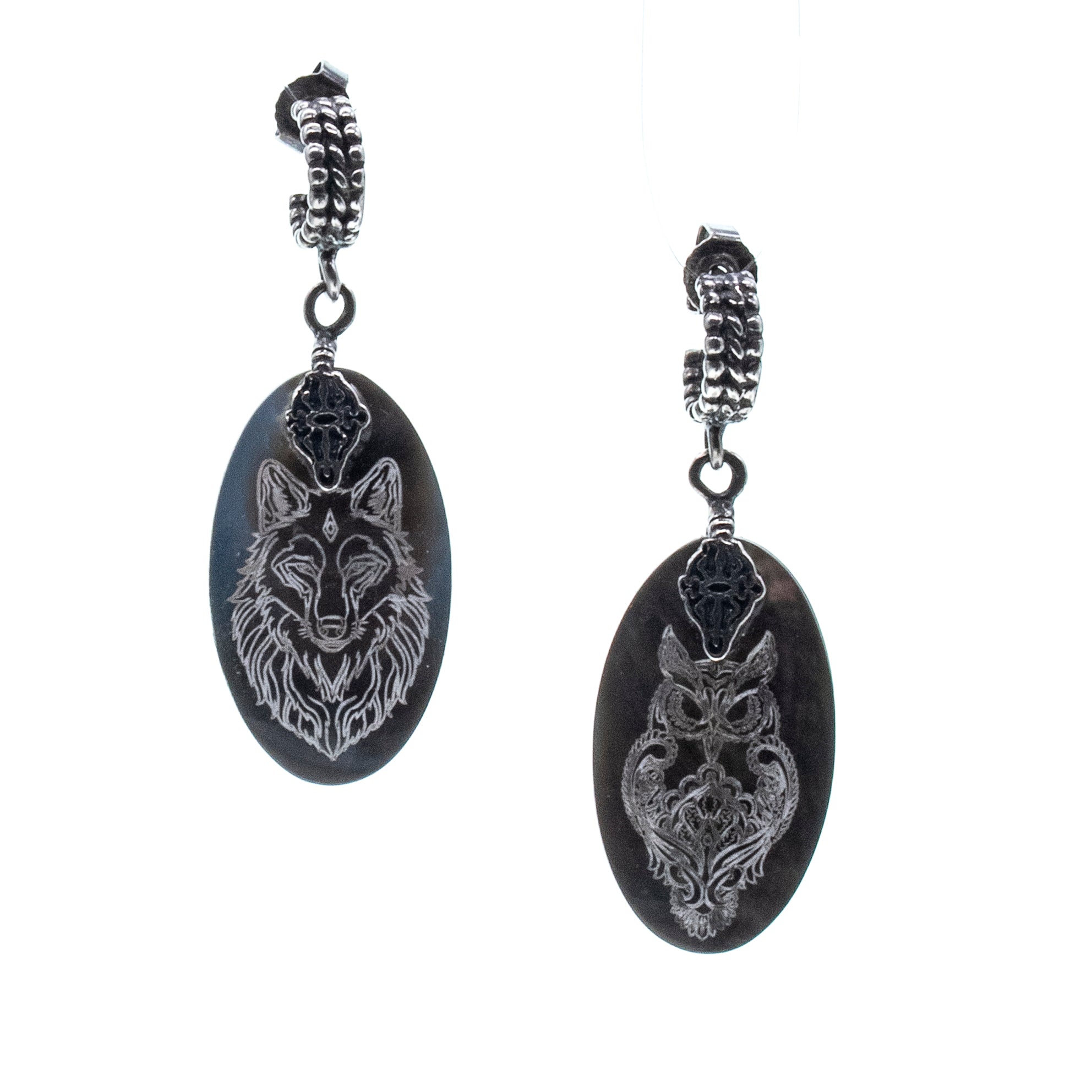 E 26a03 Wolf and Owl Earrings