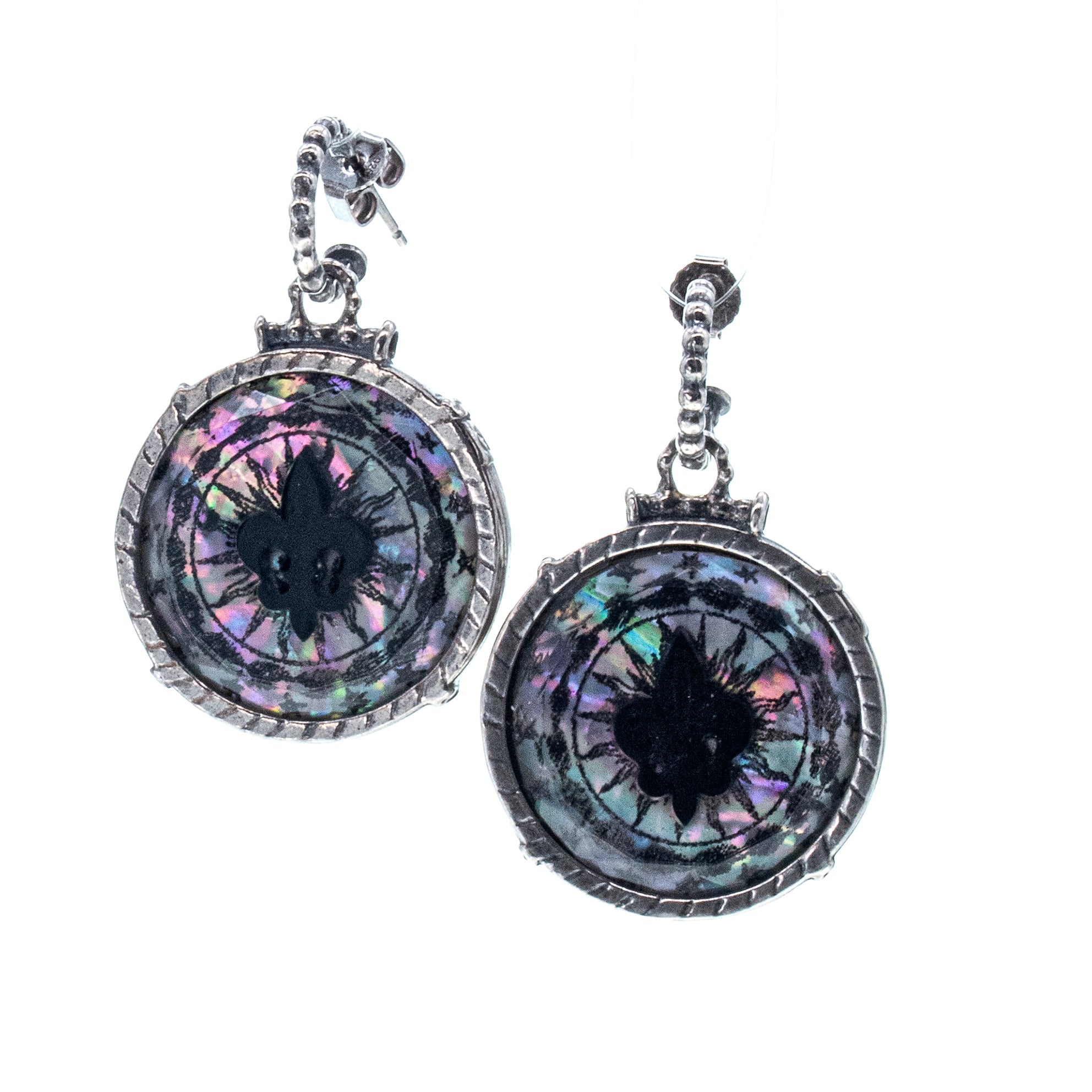 E 26a08 Fleur-de-lis Hoop Stud Drop Earrings