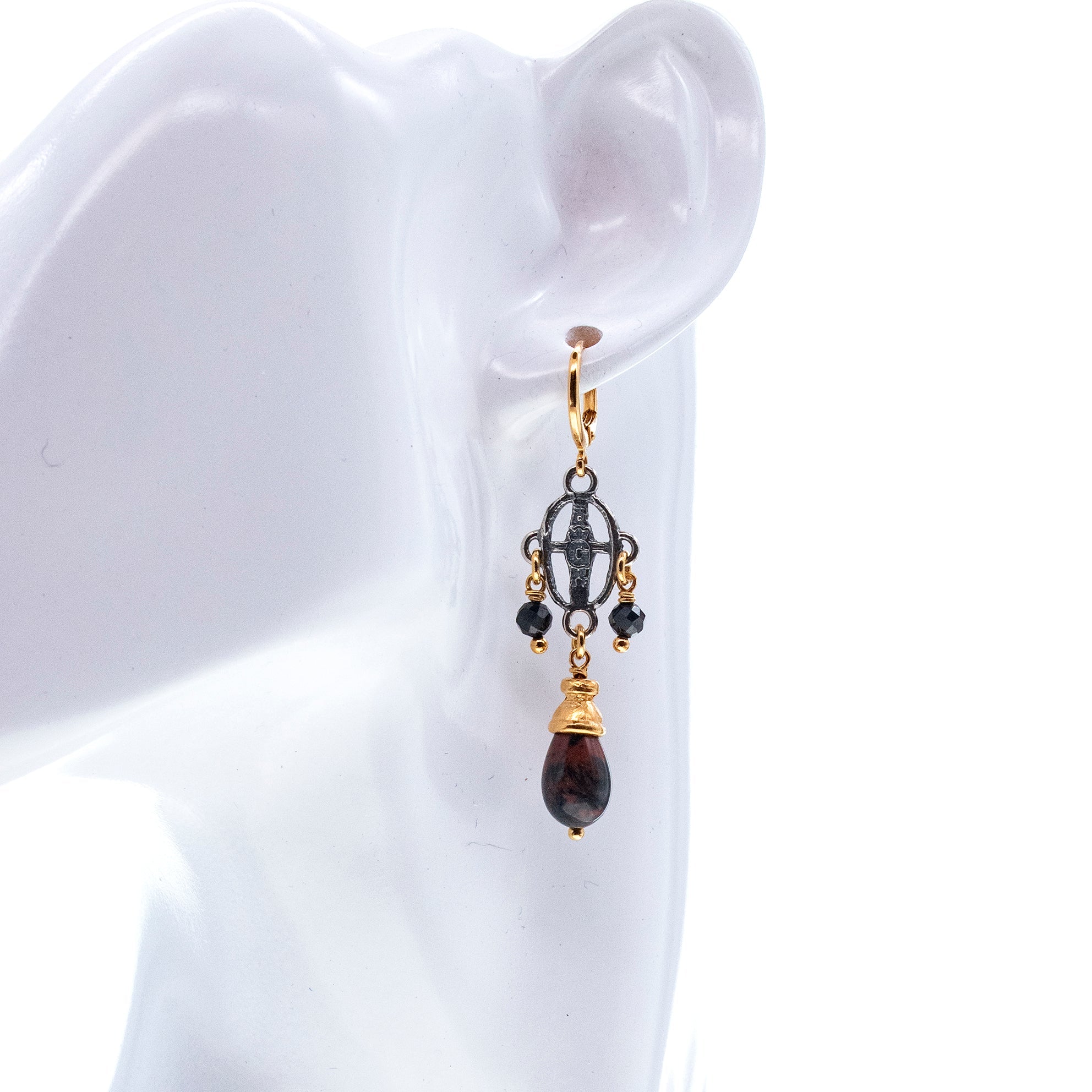 E 26a20 Mahogany Obsidian Hoop Dangle Earrings