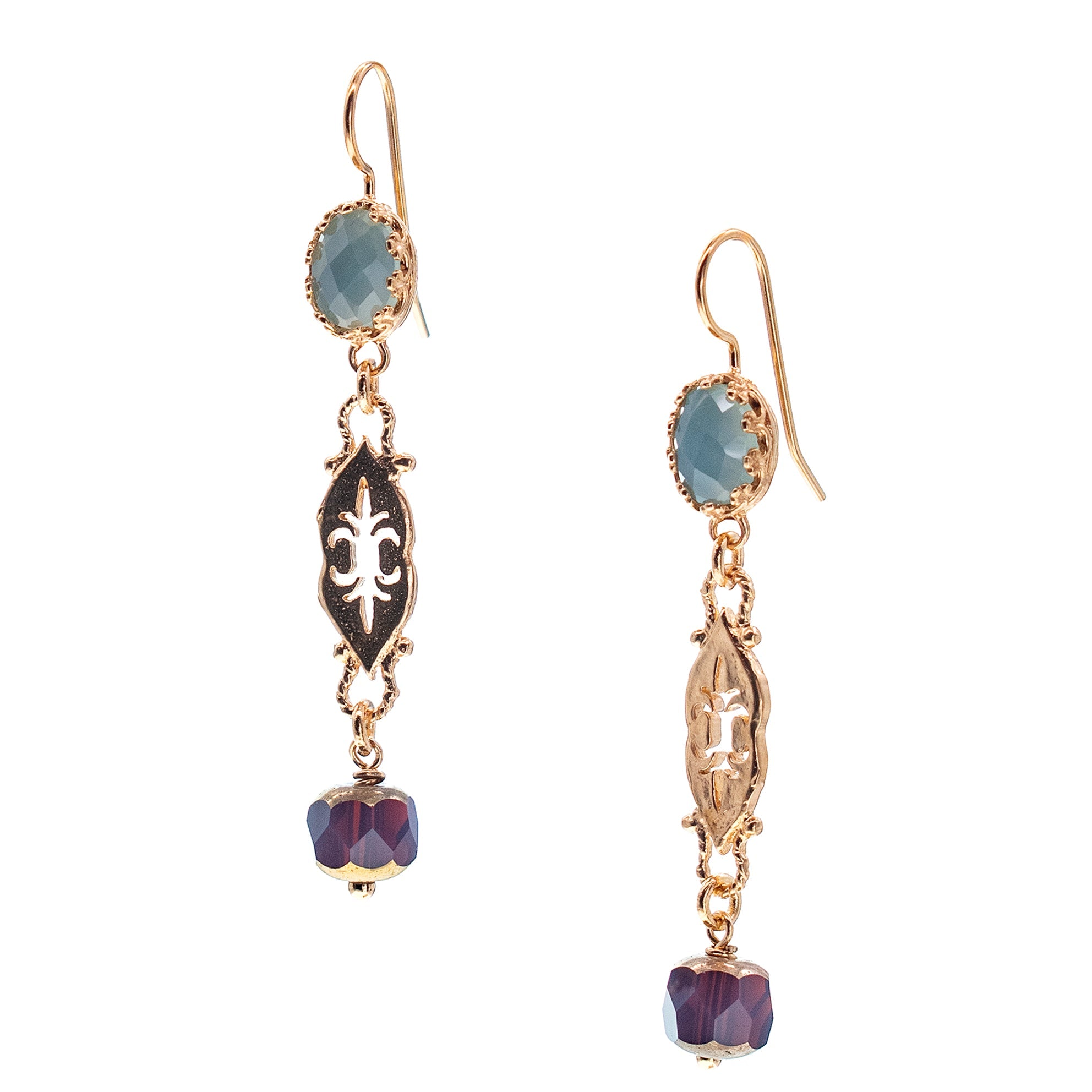 E 26g07 Aqua Onyx & Vintage Filigree Earrings