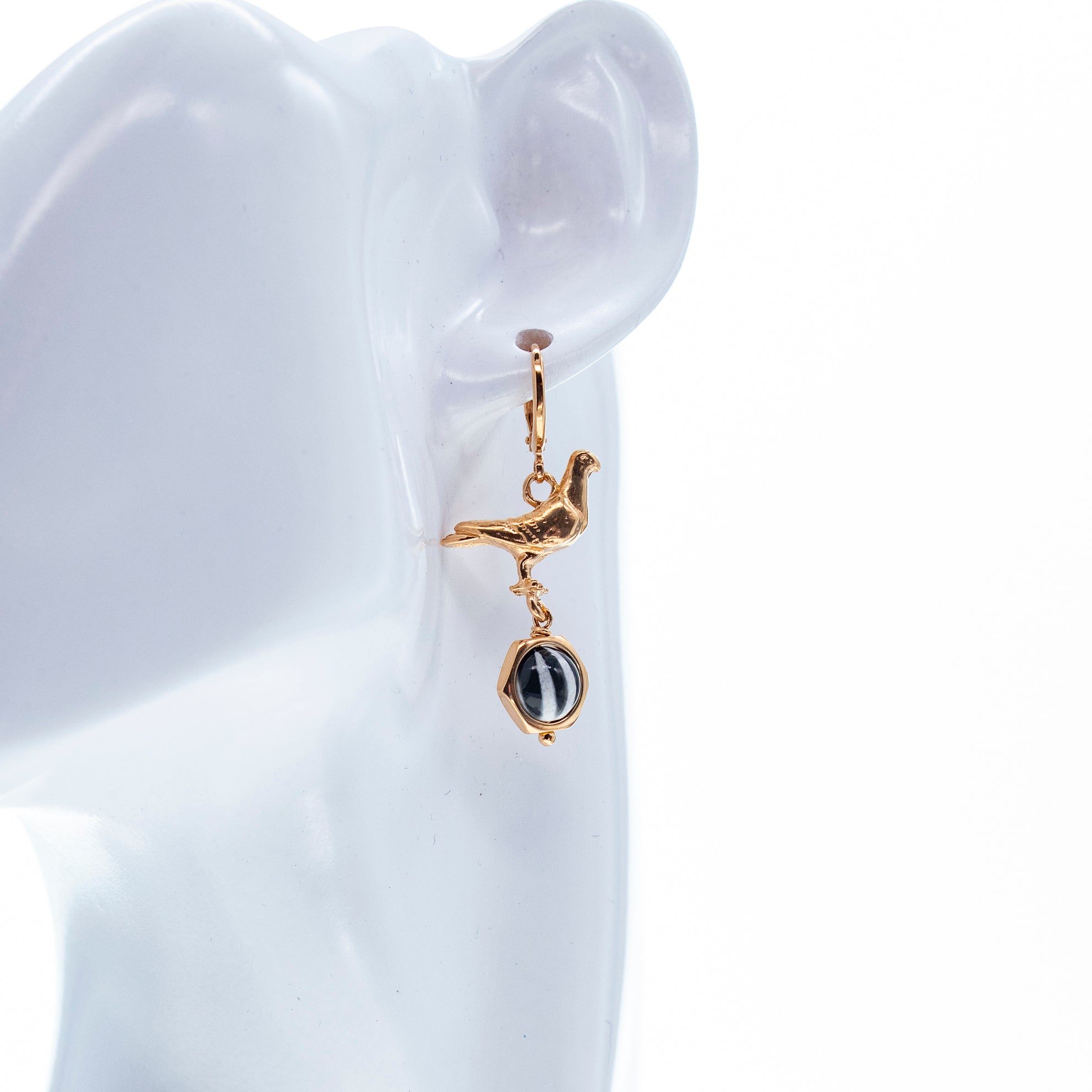 E 26g09 Black and white Pigeon Earrings