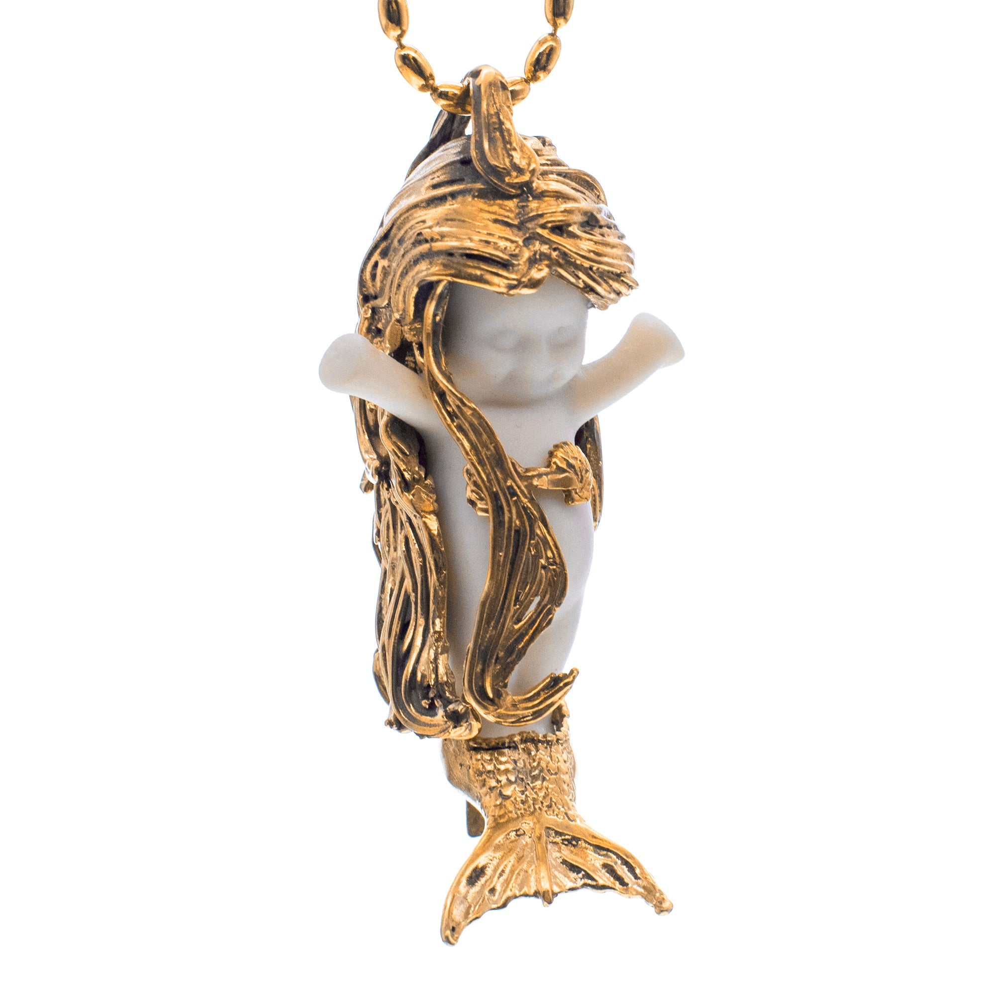 BG29A Happy Baby "Flipper" White and gold Necklace