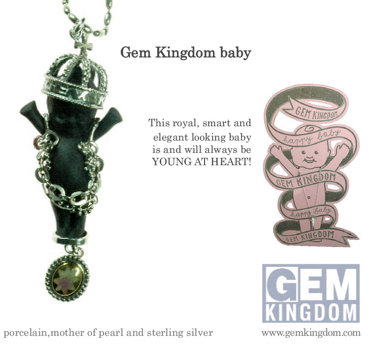 BS07B Happy Baby "Gem Baby" Black and silver Necklace