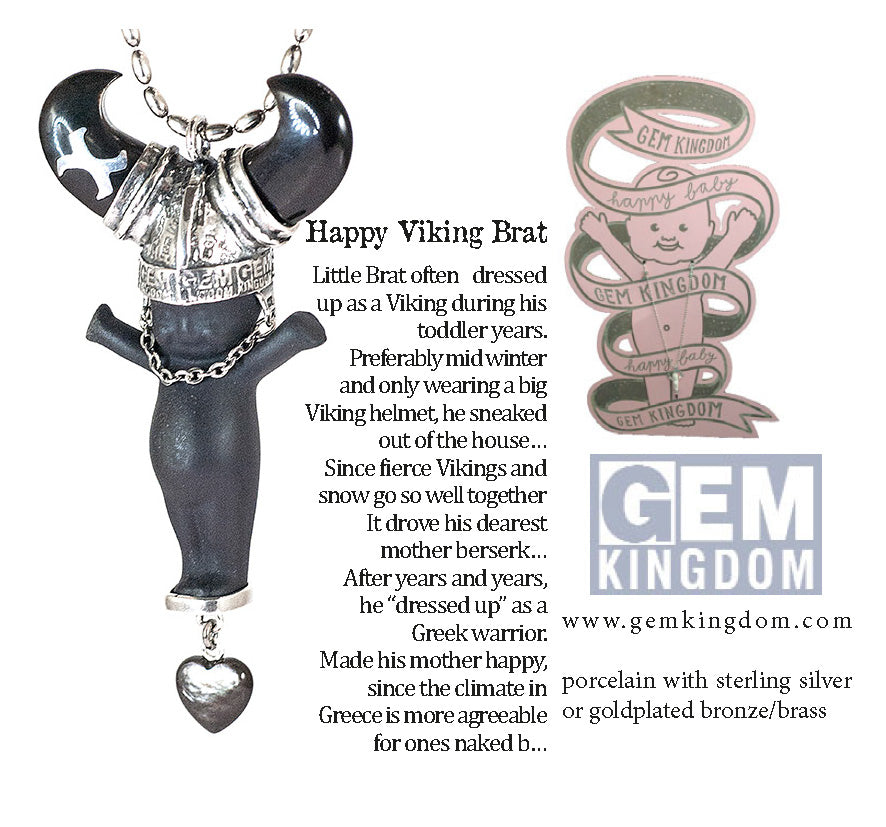 BG14A Happy Baby "little viking" White and gold Necklace