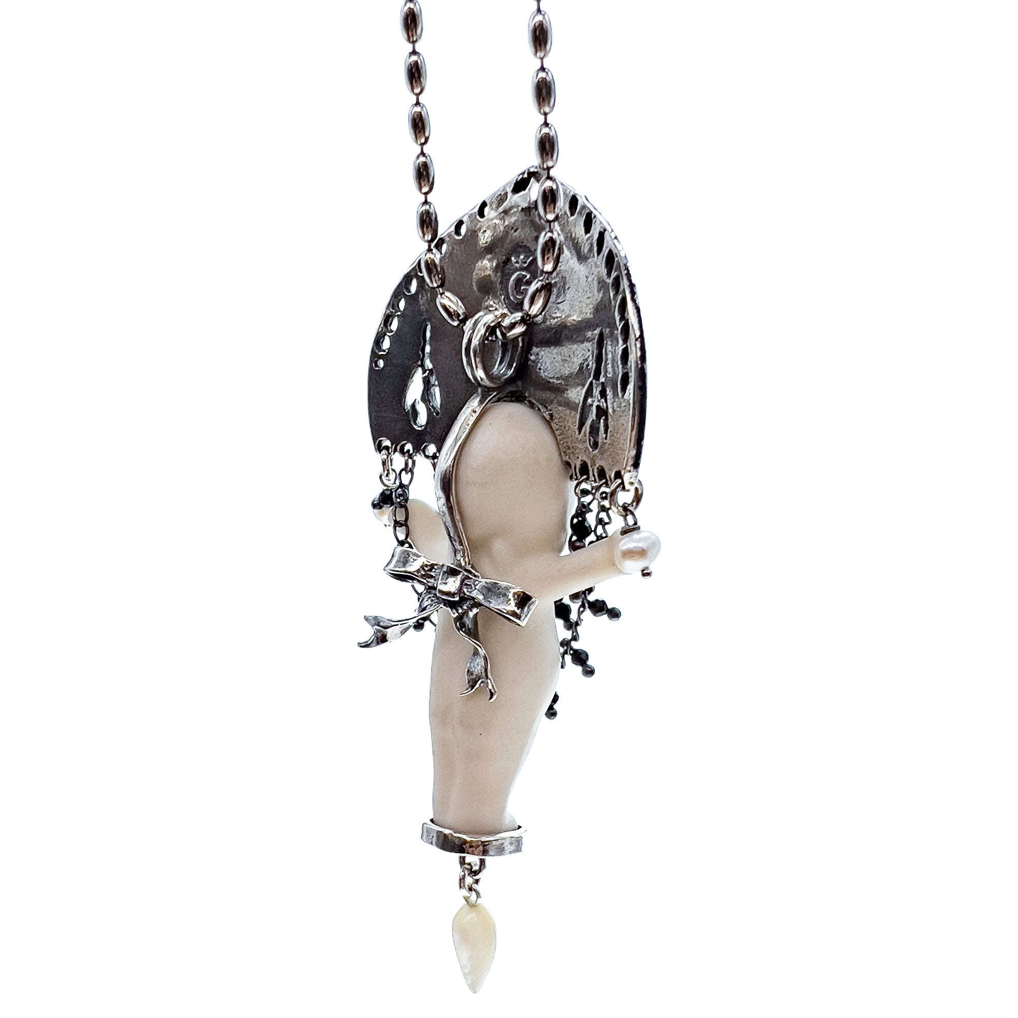 BS54A Happy Baby "Koko" white and silver Necklace