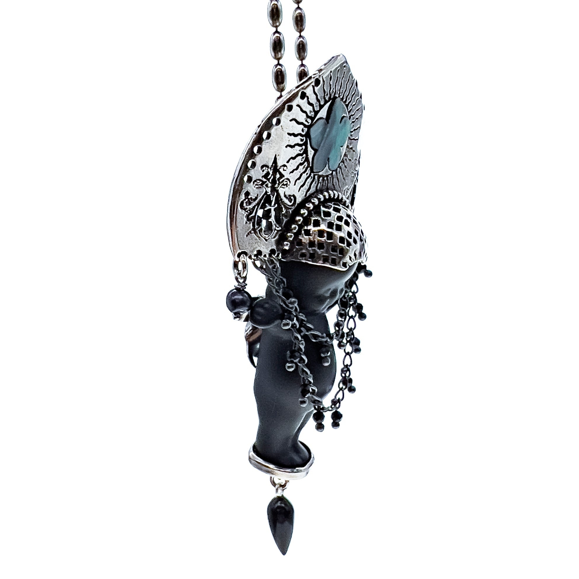 BS54B Happy Baby "Koko" Black and silver Necklace
