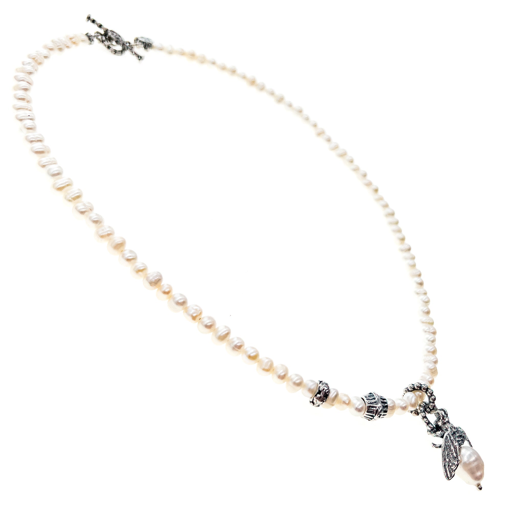 NK 24d12A bee my honey white pearl necklace