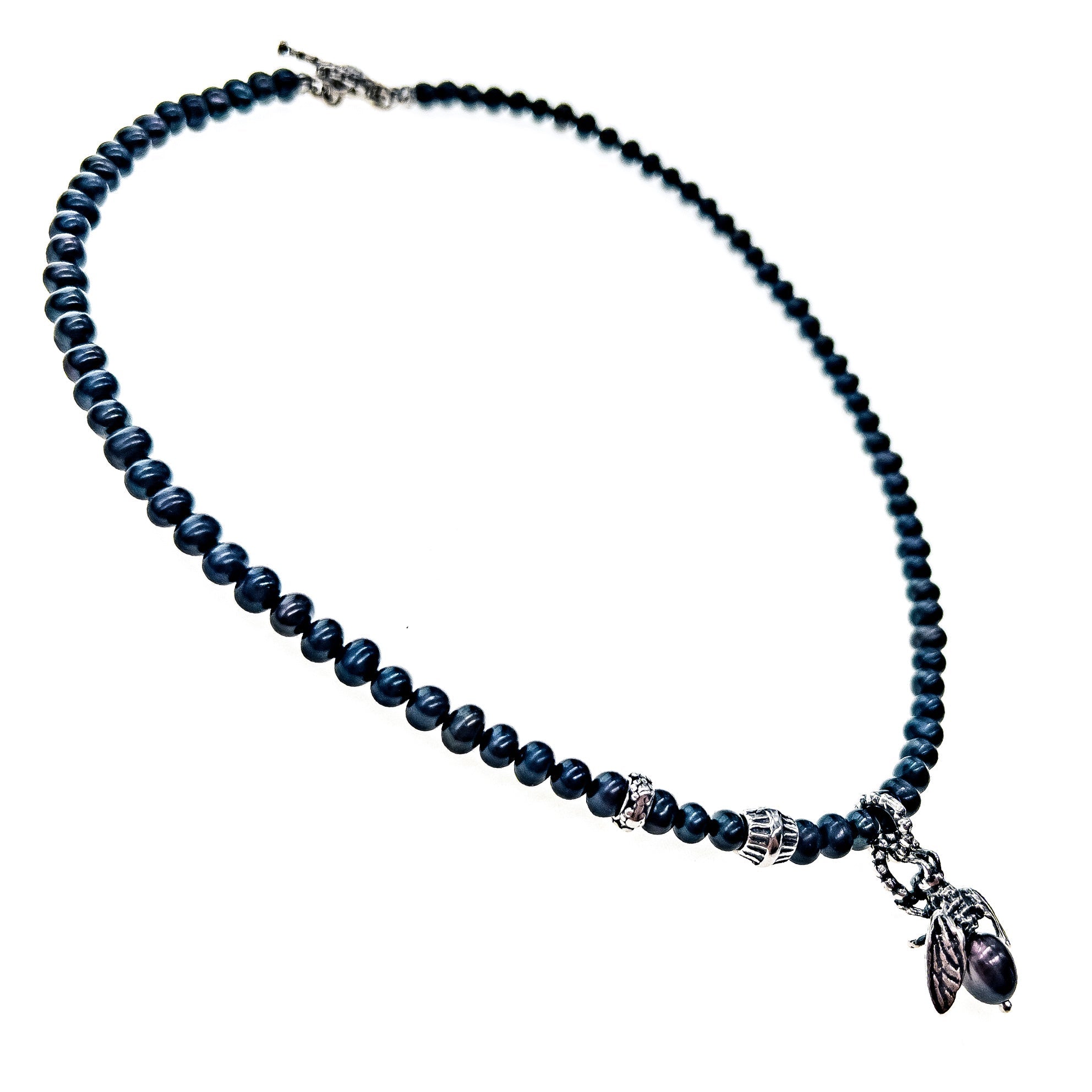 NK 24d12B bee my honey black pearl necklace